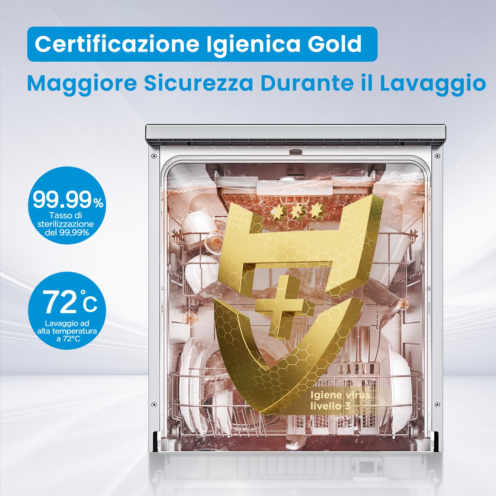 Midea MDWPF1433CSS-W-EU Lavastoviglie a libera installazione con 14 coperti, 10 programmi, WiFi, Funzione Igiene, Apertura automatica, Partenza ritardata, Asciugatura automatica – Inox