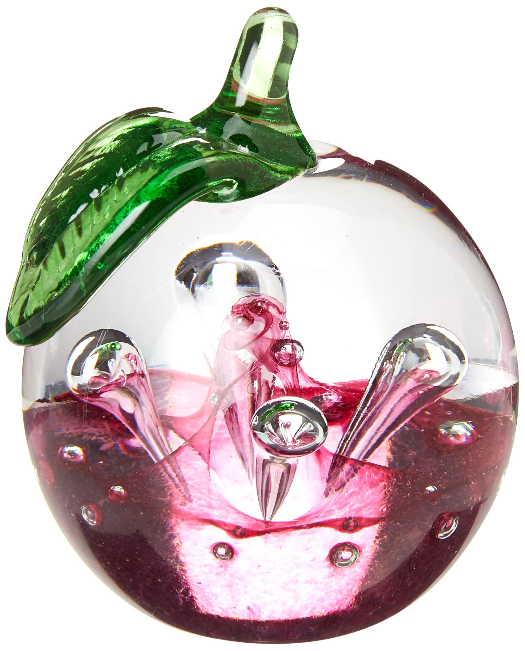 Caithness Glass Clear, Green, Red U8945 Piece Crystal Windfall Ruby Nature Paperweight, Clear, Green/ Red