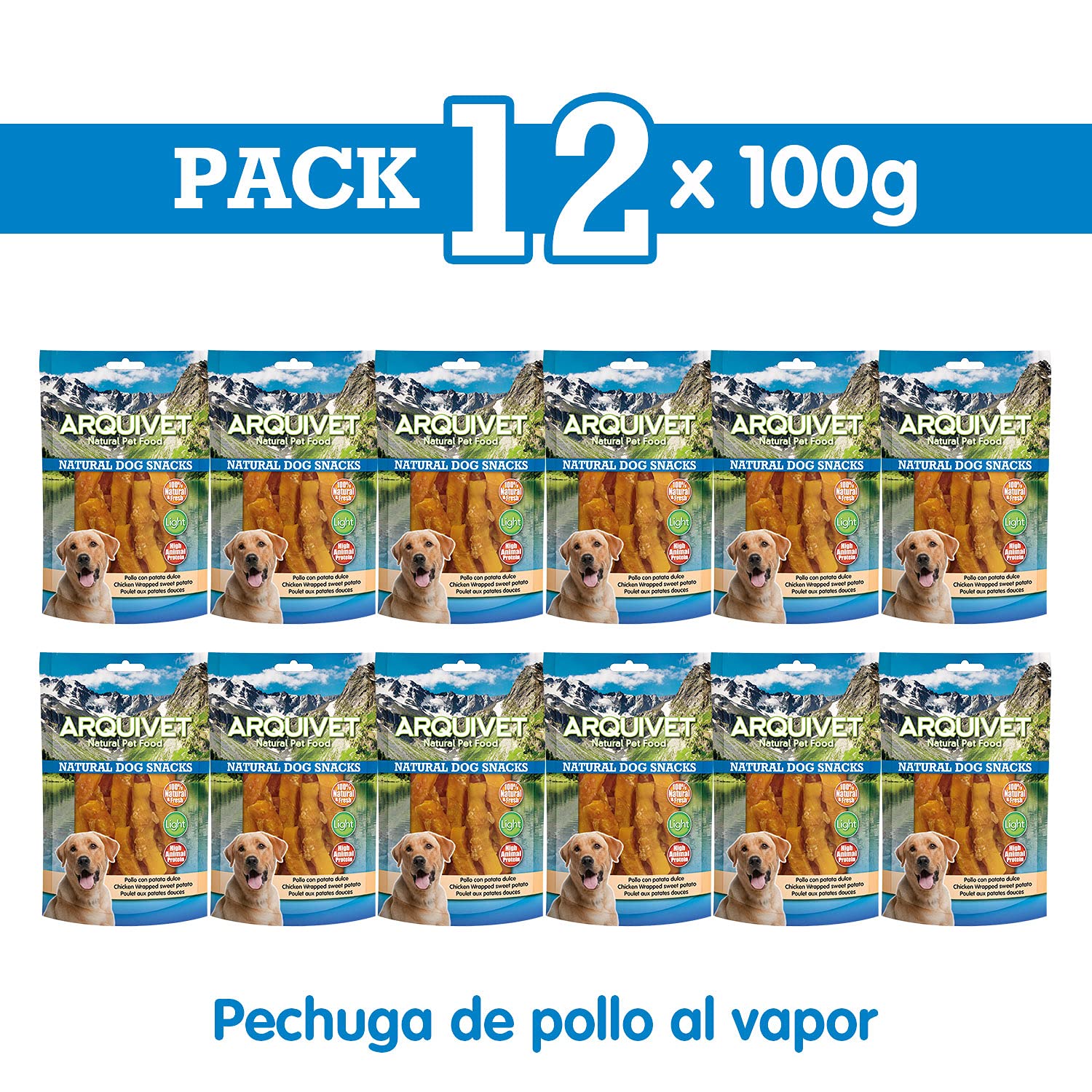 ARQUIVET Packung mit 12 Snacks mit Süßkartoffel, 100 g – Natural Dog Snacks – 100% natürlich – Leckerlis, Leckerlis für Hunde – leichtes Produkt – sehr reich an Nährstoffen