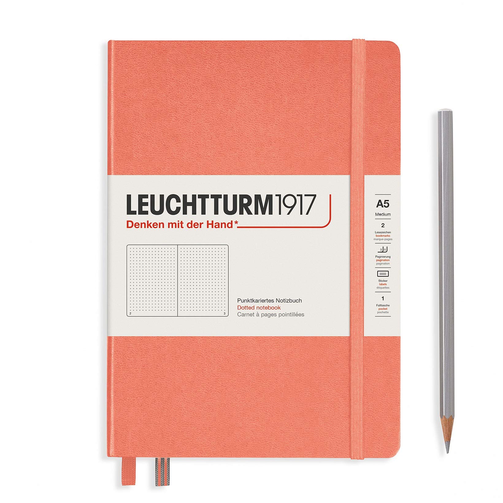 LEUCHTTURM1917 - Notebook Hardcover Medium A5-251 Numbered Pages for Writing and Journaling (Bellini, Dotted)