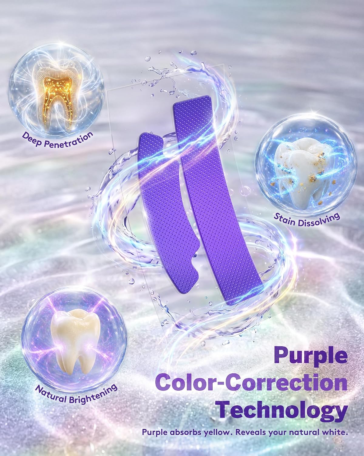 30 Strips Purple Teeth Whitening Strips, Purple Whitening Strips Color Correcting for Sensitive Tooth, Enamel Safe, Non-Slip, Removes Yellow Stains, 30 Min Fast Whitening (15 Treatments, Mint)