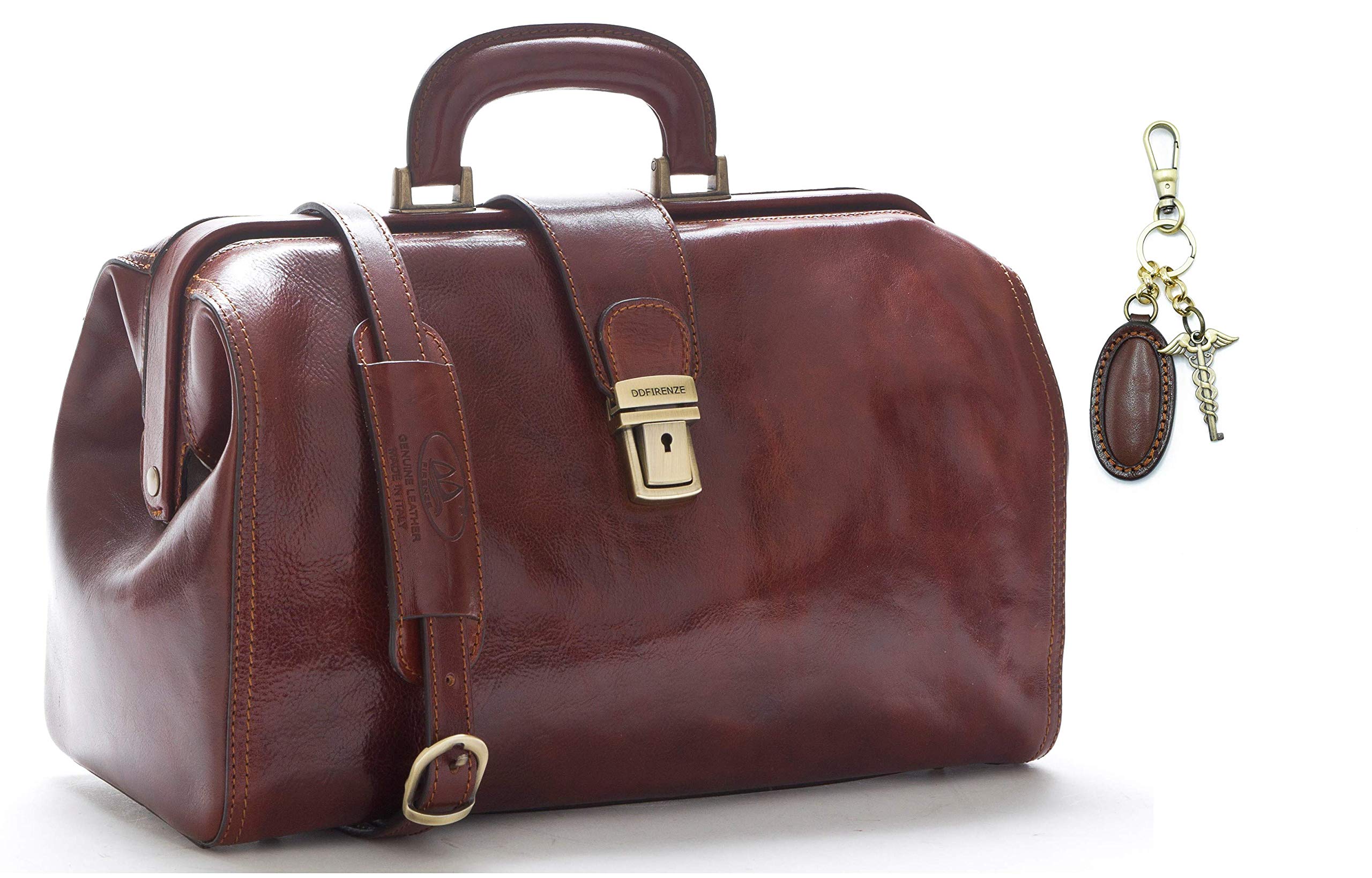 D&D - Borsa medico Minimal con Tracolla e Portachiavi in pelle abbinato - Made in Italy