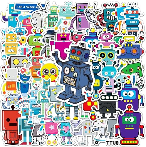 Calcomanías de robot lindas 50 unidades, calcomanías con tema científico para botellas de agua, calcomanías estéticas impermeables de vinilo,