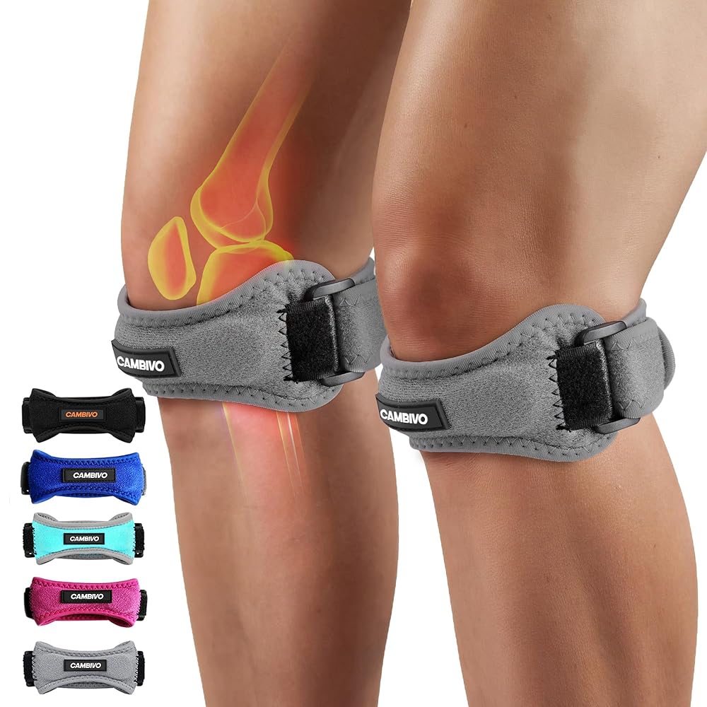 CAMBIVO 2 Pack Knee Brace for Women and Men, Patella Tendon Knee Straps for Knee Pain Relief, Knee Bands for Basketball, Running, Hiking, Volleyball, Tennis, Squats - Essential Series (Gray)