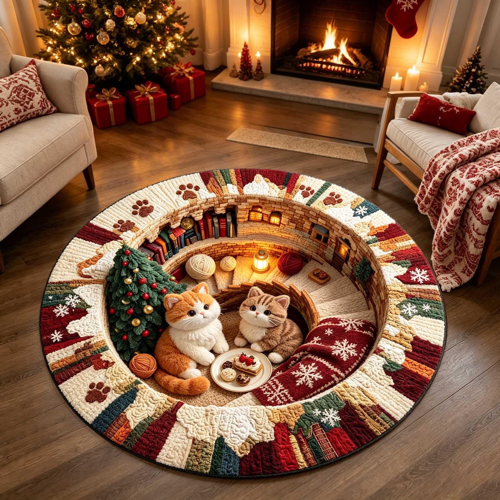 3D Christmas Rug, Rugs For Living Room Optical Illusion, Christmas Door Mat, Round Outdoor Rug, Santa Claus Decorative Rugs Welcome Floor Mat For Living Room Home Gifts