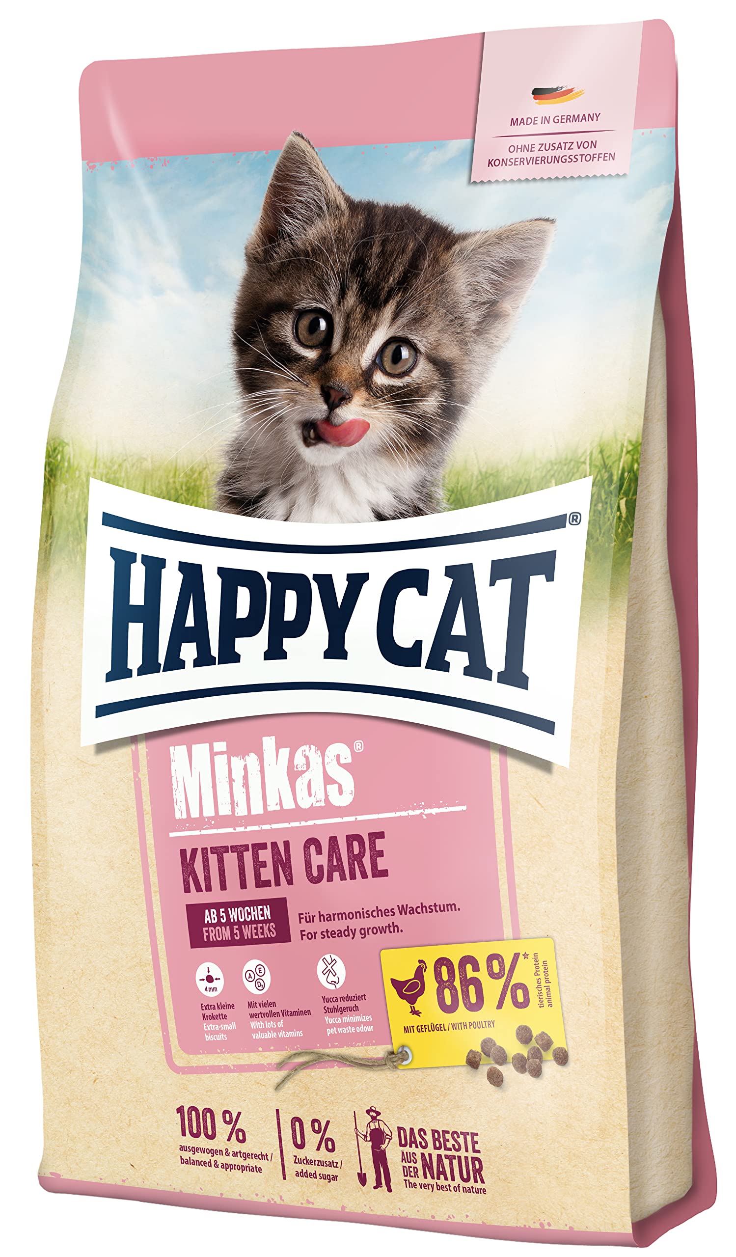 Happy Cat – [10 kg] Minkas Kitten Care for optimal growth, suitable for pregnant and lactating cats, all natural ingredients