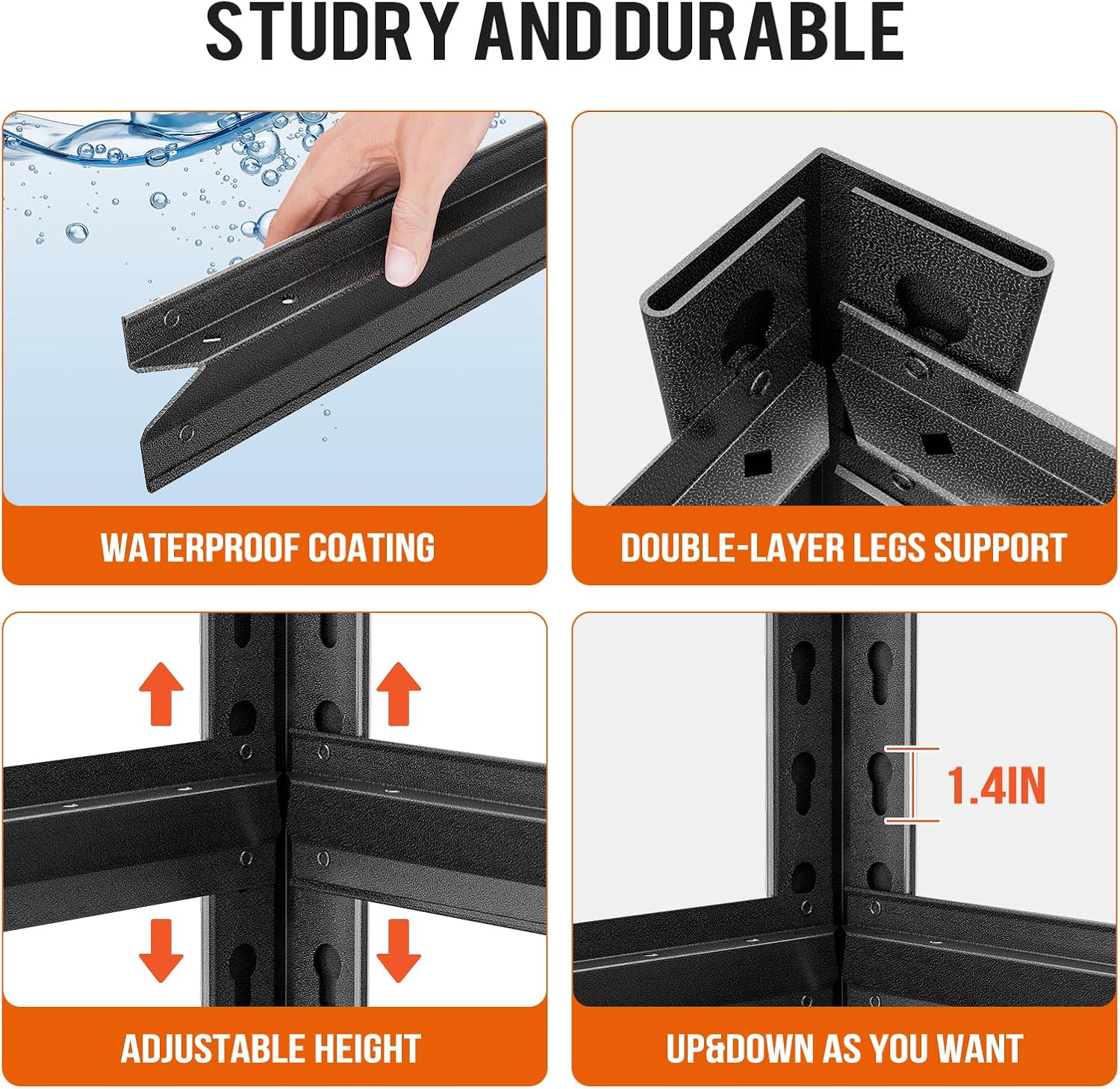 72" H Garage Shelving Unit, Garage Storage Shelves 2500LBS Heavy Duty Shelving, Adjustable 5 Tier Metal Shelving Utility Shelf, Storage Rack for Industrial, Warehouse, Basement (16" D*36" W*72" H) - Image 5