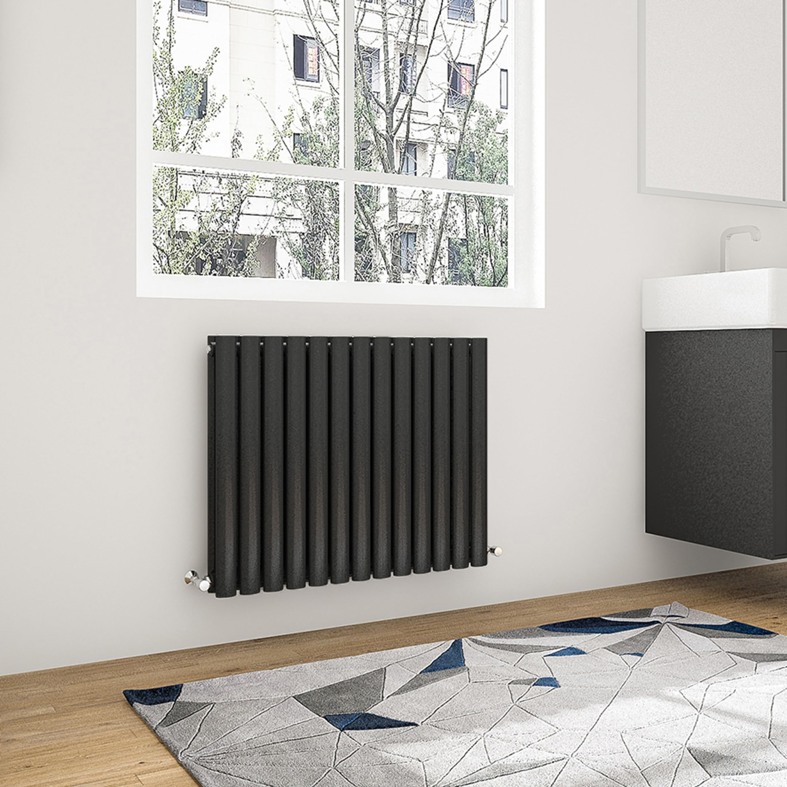 Biubiubath Oval Black Double Modern Central Heating Radiator Designer 600x590mm Radiator โ image 1