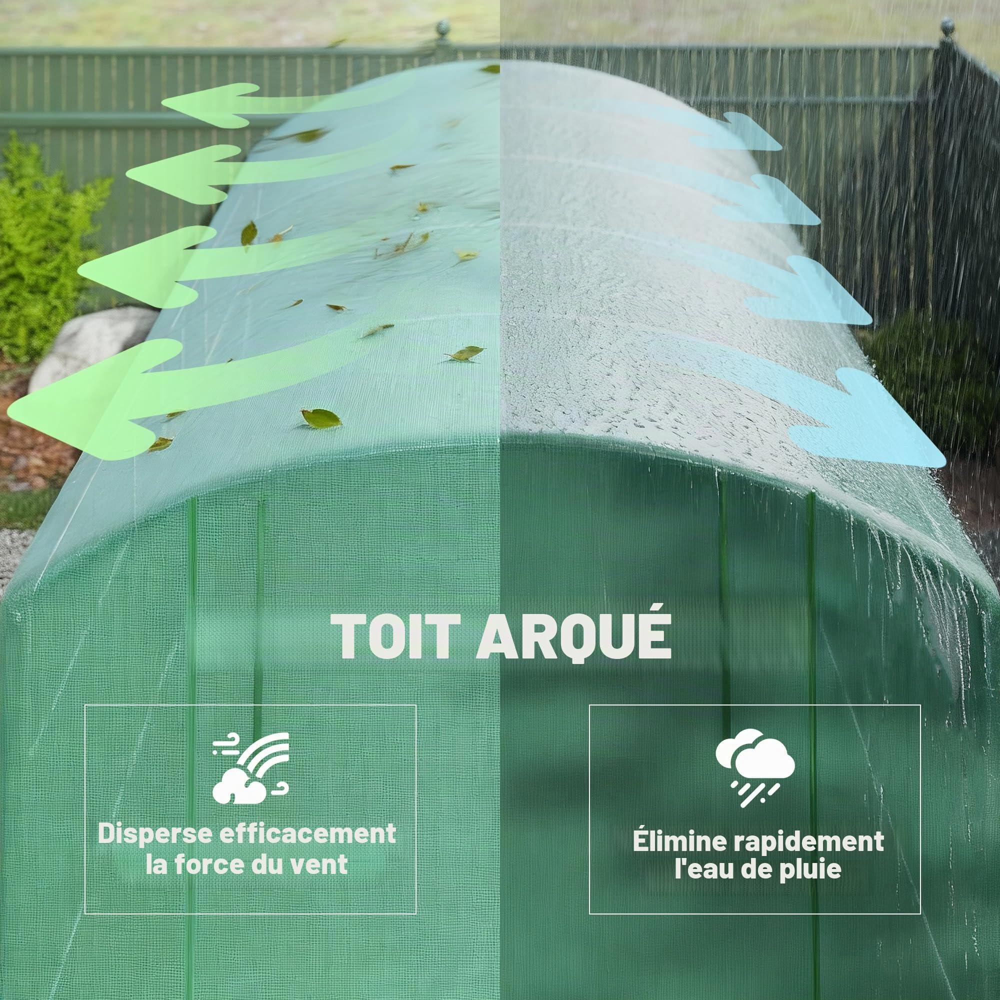 Outsunny Serre d'extérieur 6 x 3 x 2 m, Serre Tunnel avec 3 Portes enroulables, fenêtres en Filet, Couverture PE 140 g/m² Anti-UV et Cadre en Acier galvanisé, pour Cultures, Plantes, Verdure