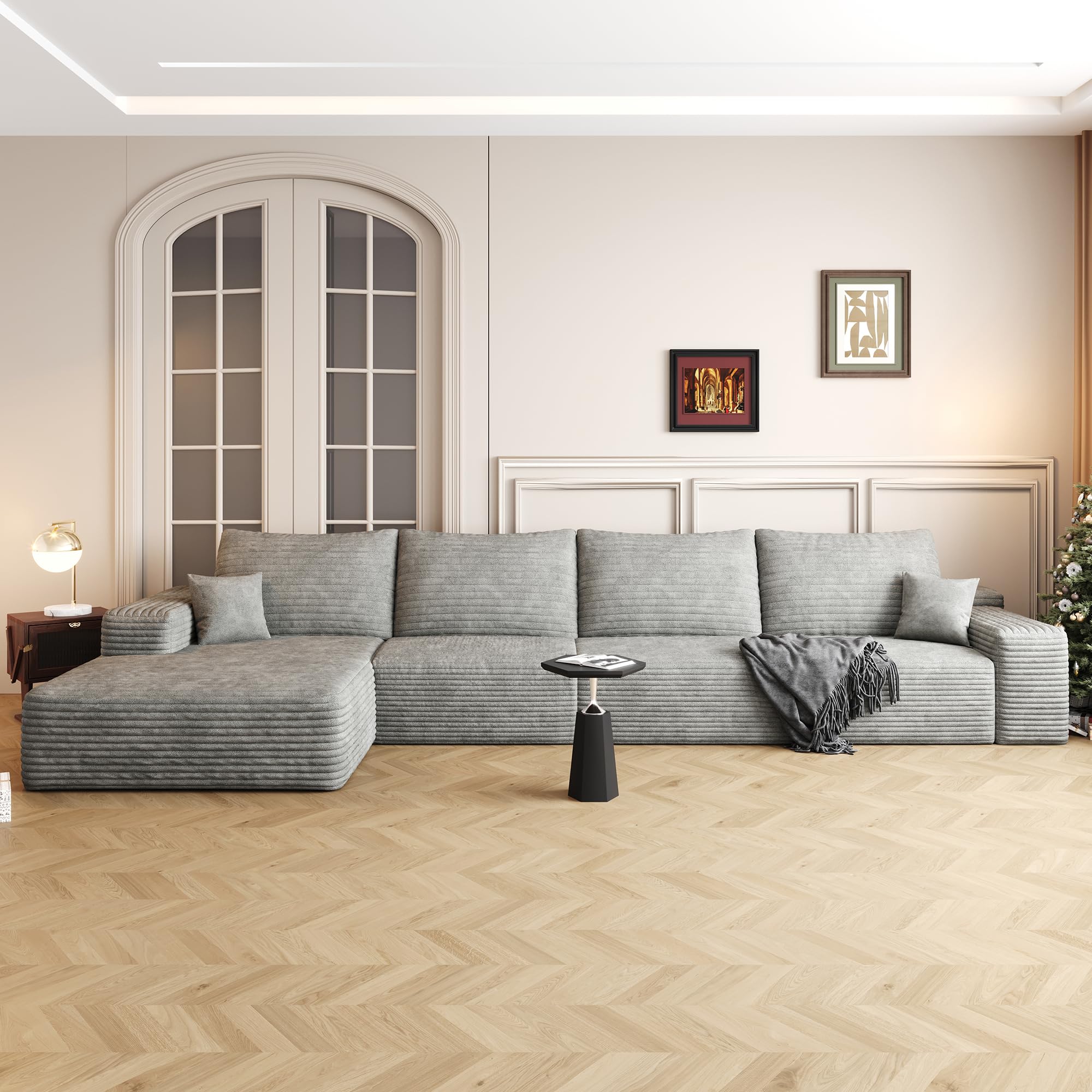 DEINPPA 135" Cloud Sectional Couch with L-Shape Chaise,Modern Modular Sofa with Deep Seat, Upholstered Couches for Living Room Bedroom,No Assembly