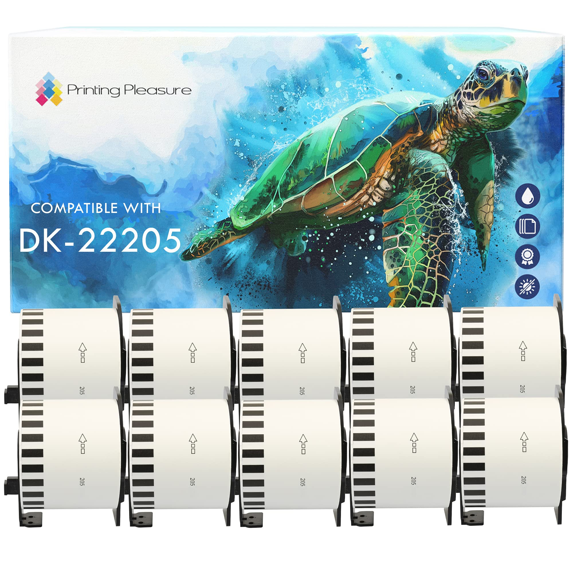 Printing Pleasure 10 Reemplazo Brother DK-22205 Rollo Papel Continuo Blanco 62mm x 30.48m Compatible con Brother QL-700 QL-710 QL-500 QL-550 QL-800