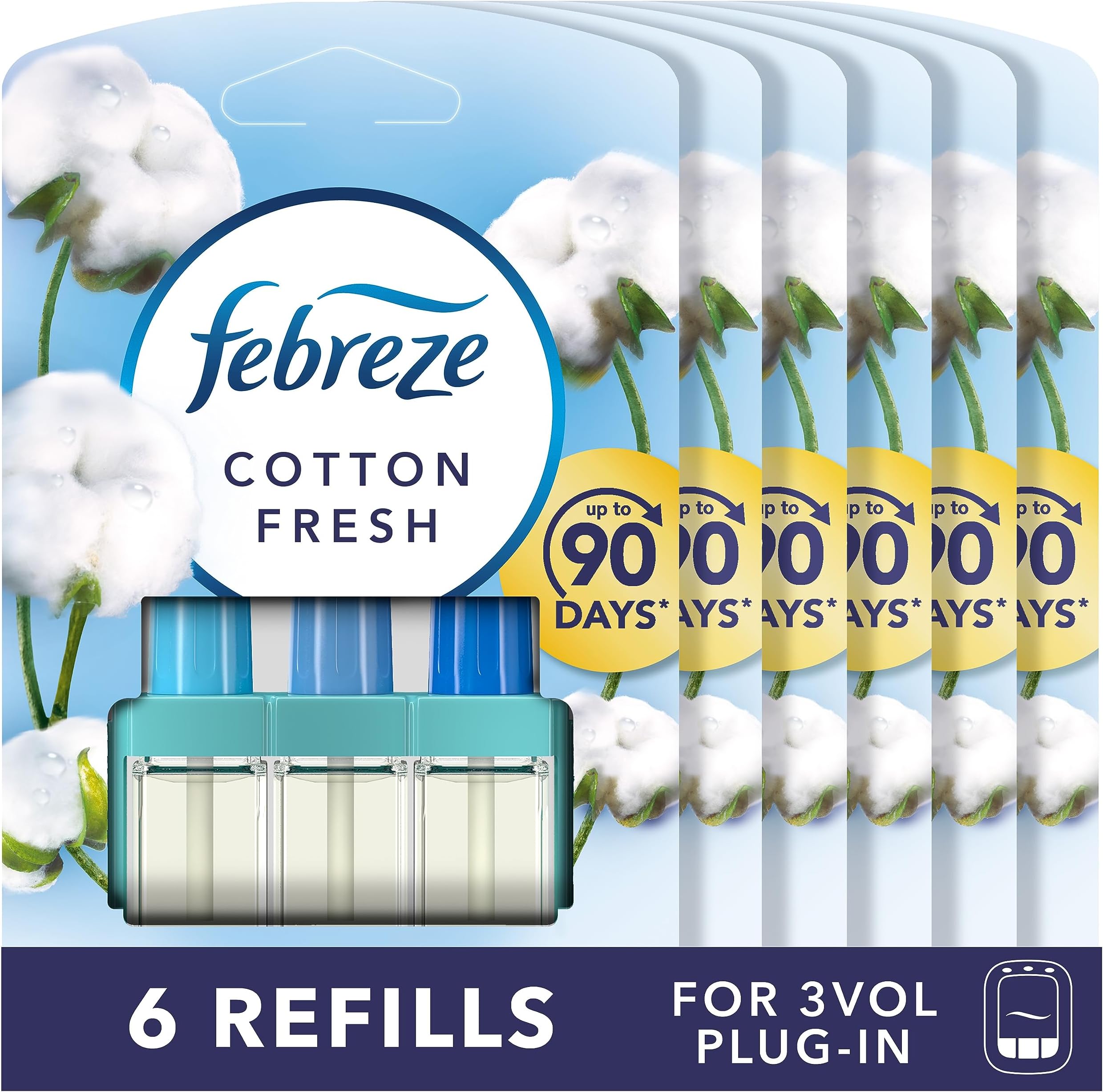 3 Volution Air Freshener Plug In Refill 20 ML Cotton Fresh, 3 Alternating Scents To Clean Away Odours 6 x 20 ml