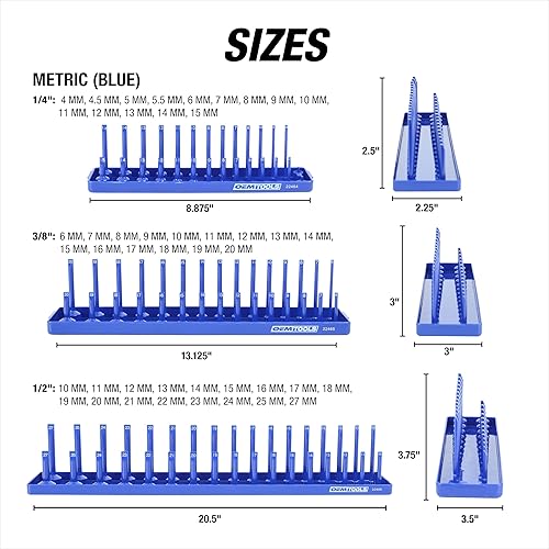 Miniatura 14 de OEMTOOLS 22234 Organizador de enchufes, 6 organizadores de enchufes, SAE y métrico, soportes para enchufes de 1/4, 3/8, 1/2, soporte de enchufe