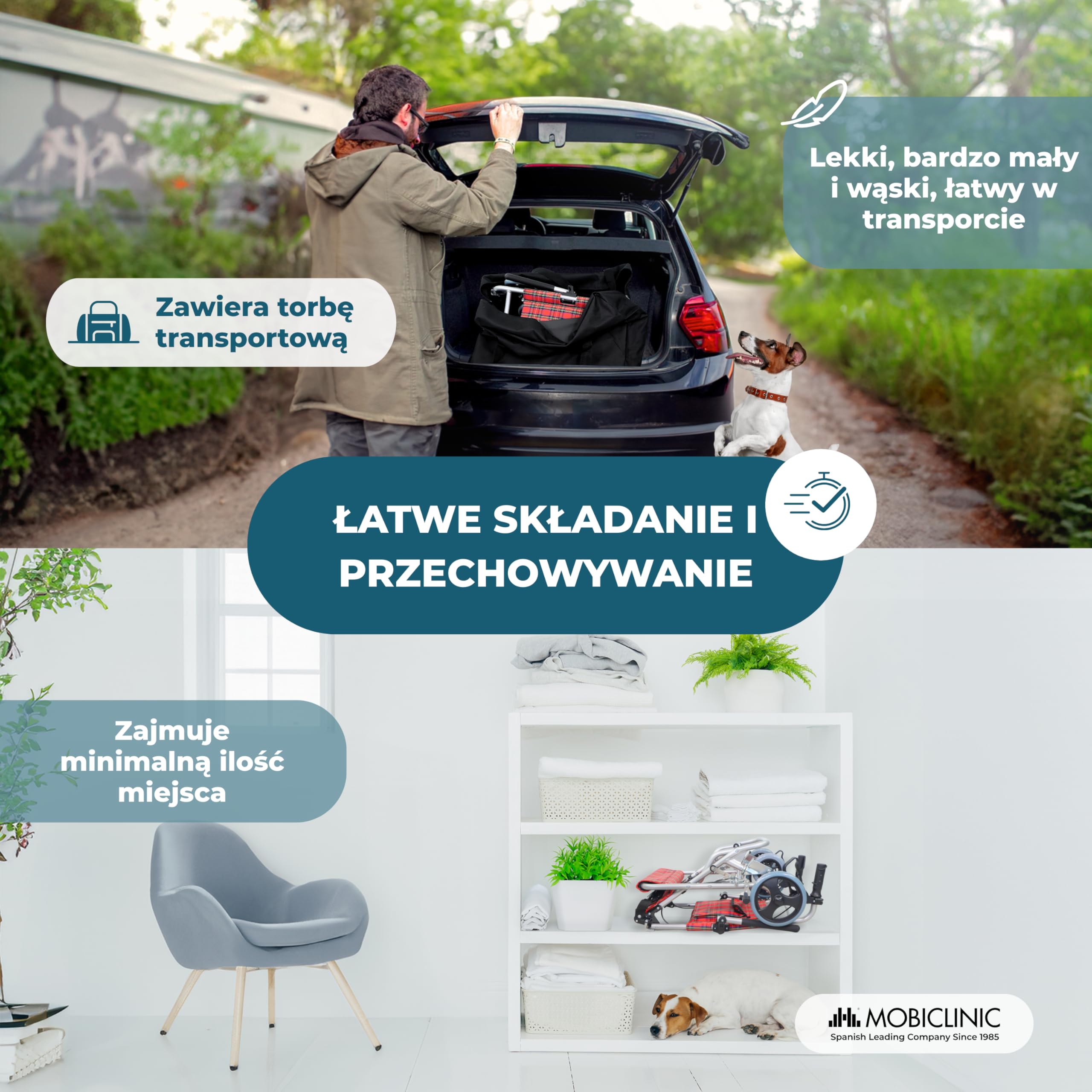 Mobiclinic®, Wózek inwalidzki tranzytowy dla osób starszych, Modell neptuno, Aluminium, Składany, Składany podnóżek i podłokietniki, Siedzisko, Ultralekki, Hamulce na uchwytach, Czarny