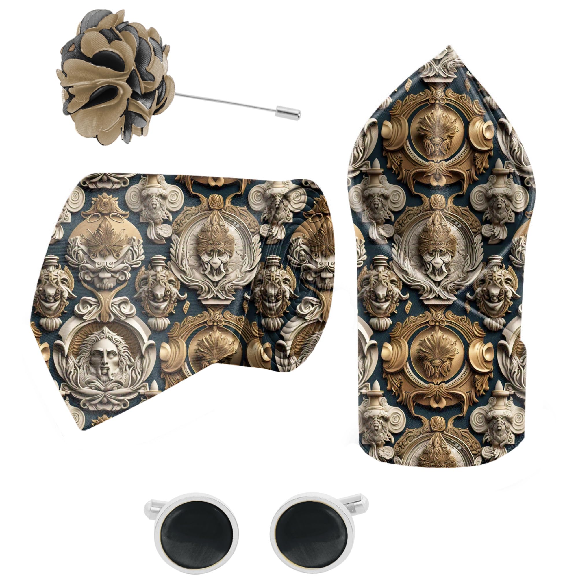 blacksmith Vintage Vigenttes Printed Tie and Pocket Square Set with Cufflink and Matching Flower Lapel Pin-picture-39