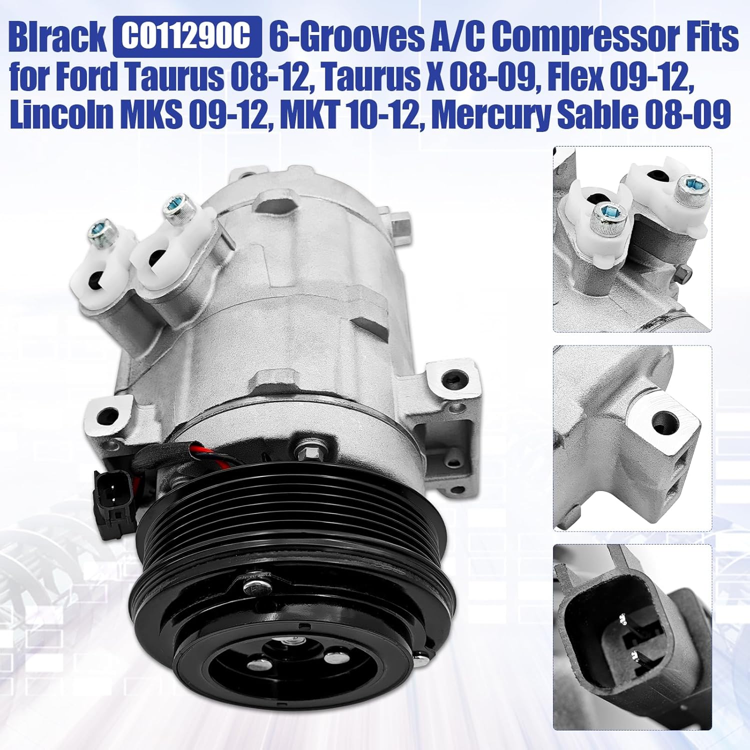 AC Compressor w/Clutch Fit for Ford Taurus 2008-2012, Taurus X 2008-2009, Flex 2009-2012, Lincoln MKS MKT 2009-2012, Mercury Sable 2008-2009 – FS20, 6 Groove Pulley