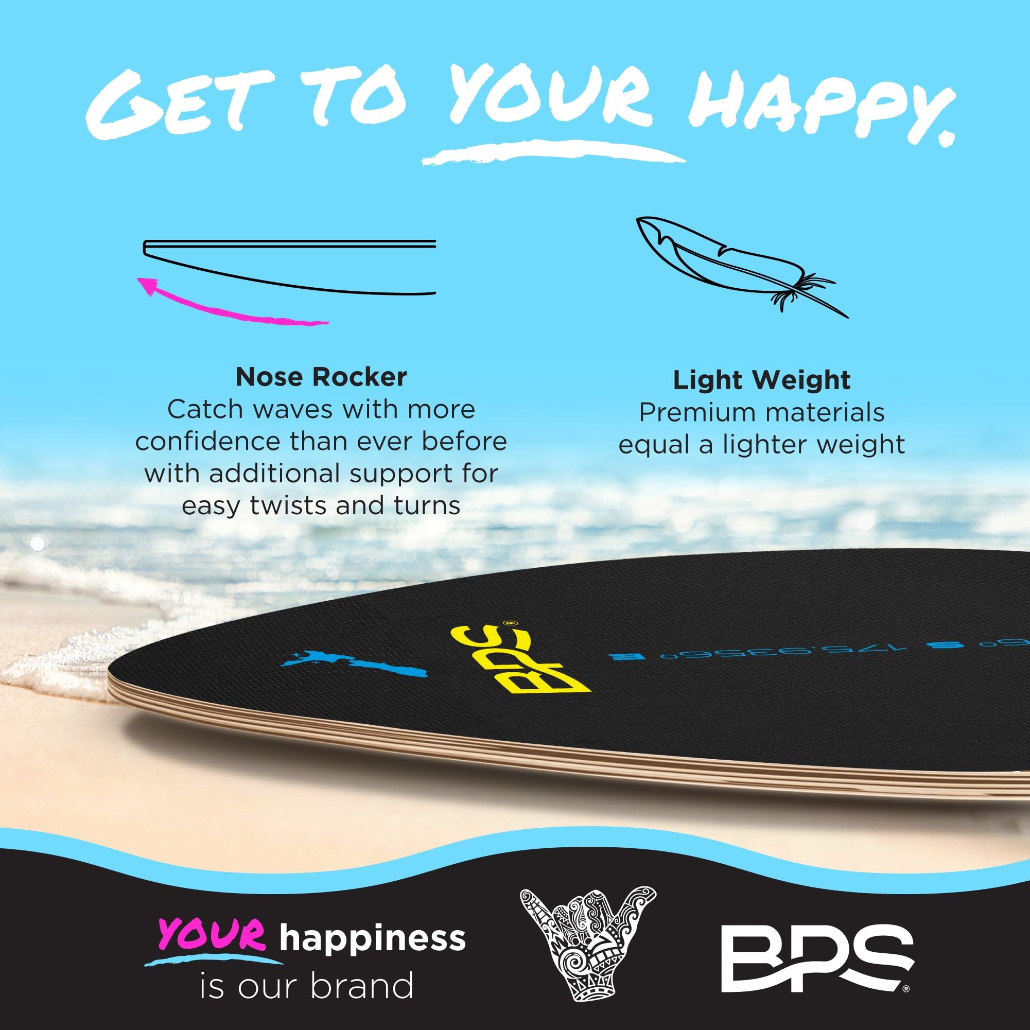 Amazon.com : BPS 'Shaka' 30 Inch Skimboard - Epoxy Coated Wood