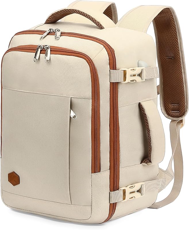 VANKEV Sac à Dos Voyage Cabine Avion 45x36x20 Pour Easyjet 30L Bagage à Main Femme Homme Sous Siege Cabine Sac à Dos Pour Ordinateur Portable 15.6 Pouces Beige