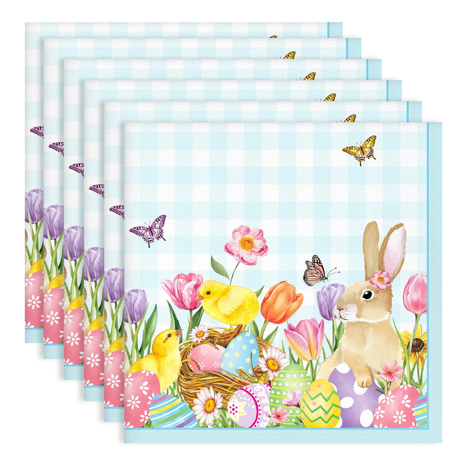 Arquiel Servietten Osterhase 6er-Set, Stoffservietten 100% Baumwolle Tulpe Dekoratives Weiches Wiederverwendbare Esstisch Servietten für Ostern Kinder Küche Haushalt(45×45cm)