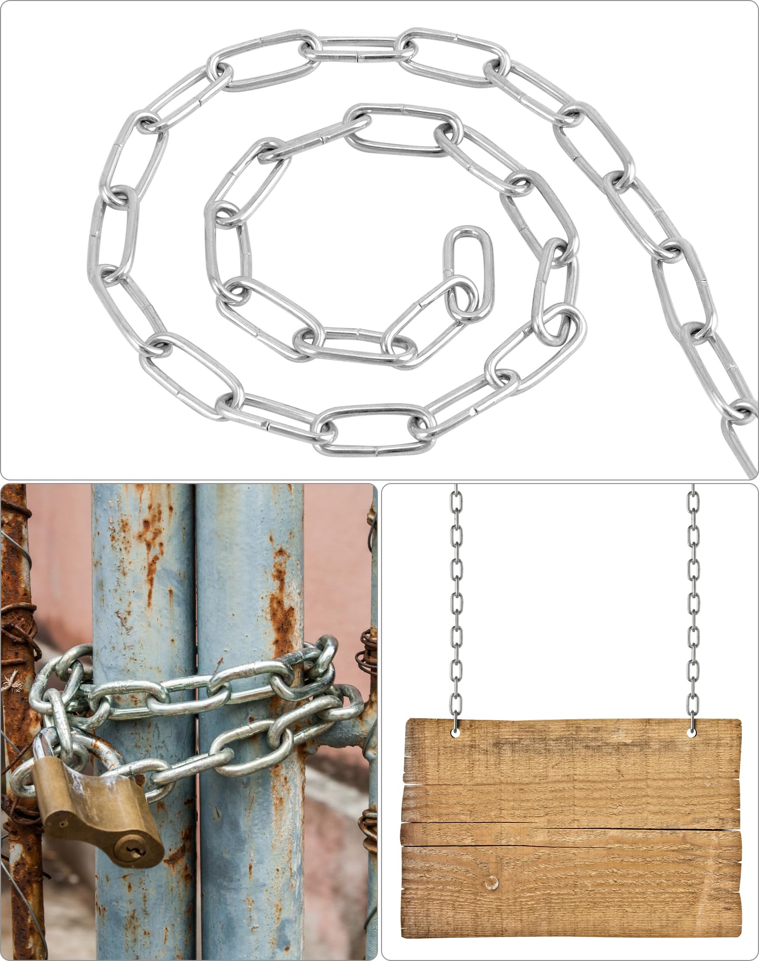 QWORK® Łańcuch ze stali ocynkowanej - Ø 2 mm - 5 m - odporny na rdzę - na sznurek do bielizny/wiszące rośliny/łańcuszek dla psa/zapięcie rowerowe/dekoracja DIY