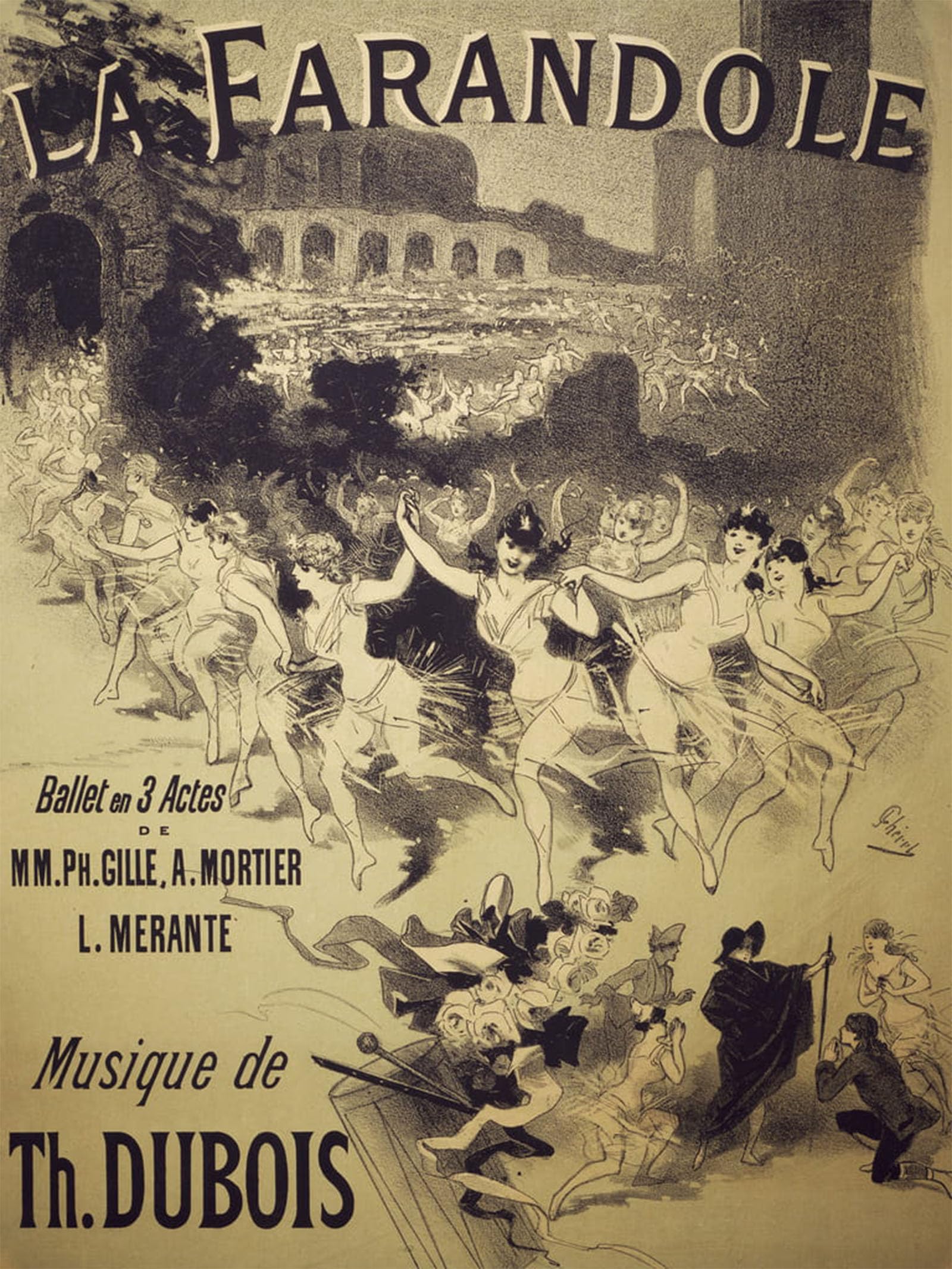 ARTXLXXBN Famous Painting Canvas Artwork Graffiti Print Poster for La Farandole Ballet by Jules Cheret Portrait Canvas Image for Home Decor 60x90cm