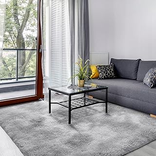 SOANNY Living Room Rugs, Soft Fluffy Area Carpet for Bedroom Dorm Nursery Bedside Kids Room Lounge Office, Luxury Tie-dyed Shag Washable Throw Rug for Home Decor, Light Grey, 120x180 cm