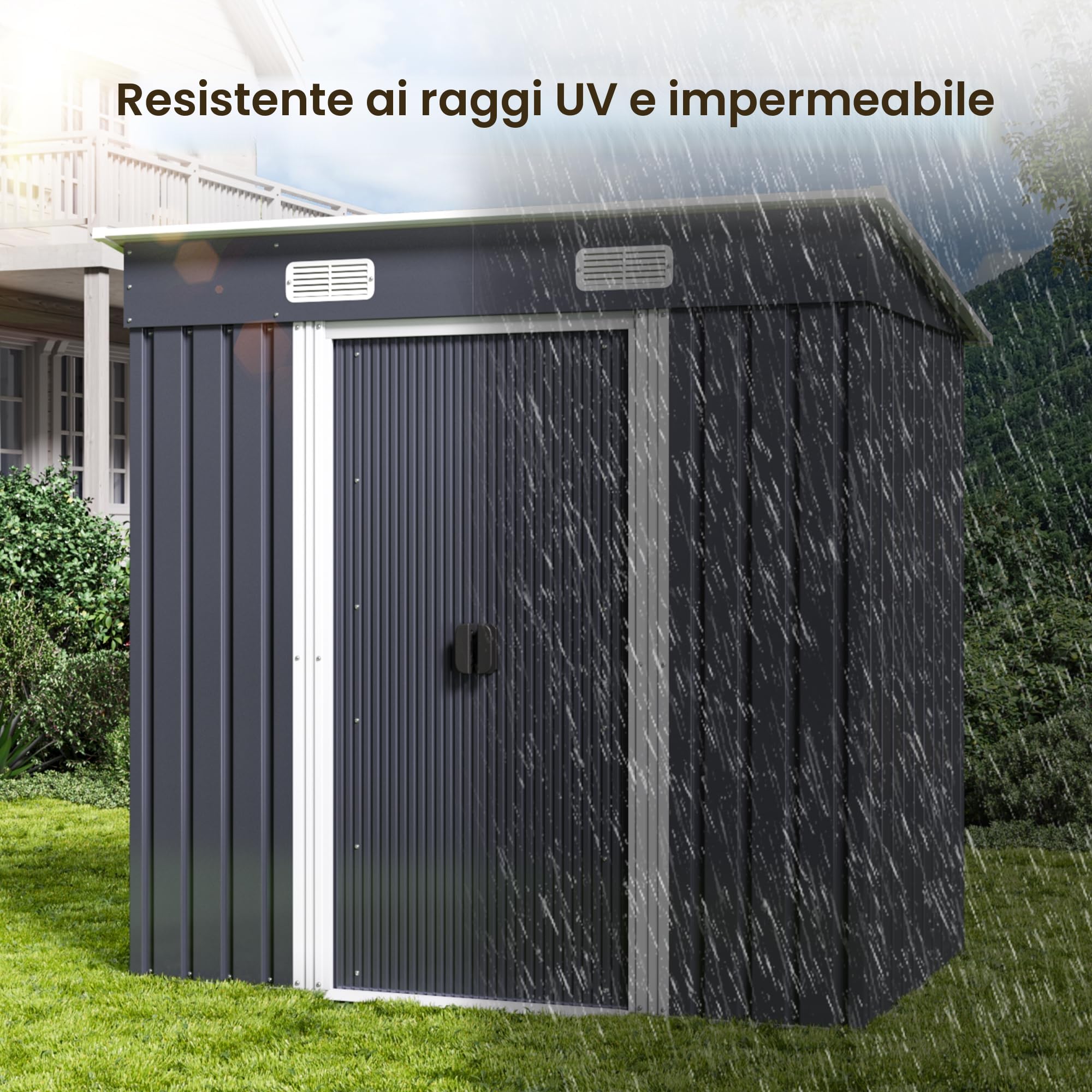 Xbro Casetta da Giardino in Metallo 2.11m² con Tetto Spiovente e Porta Scorrevole 183x109x182 cm