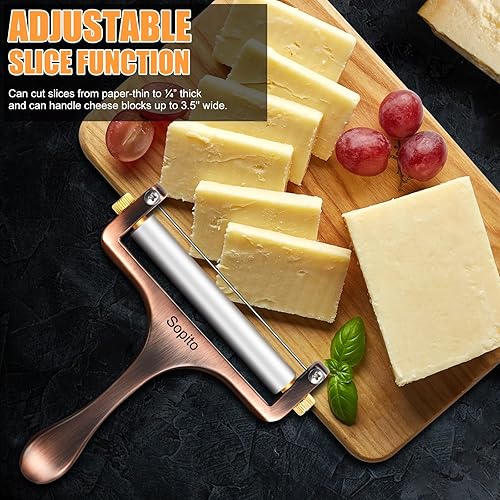 Miniatura 6 de Sopito Cortador de queso de acero inoxidable con 3 alambres adicionales, ideal para cheddar, gruyere, raclette, bloque de queso mozzarella, grosor