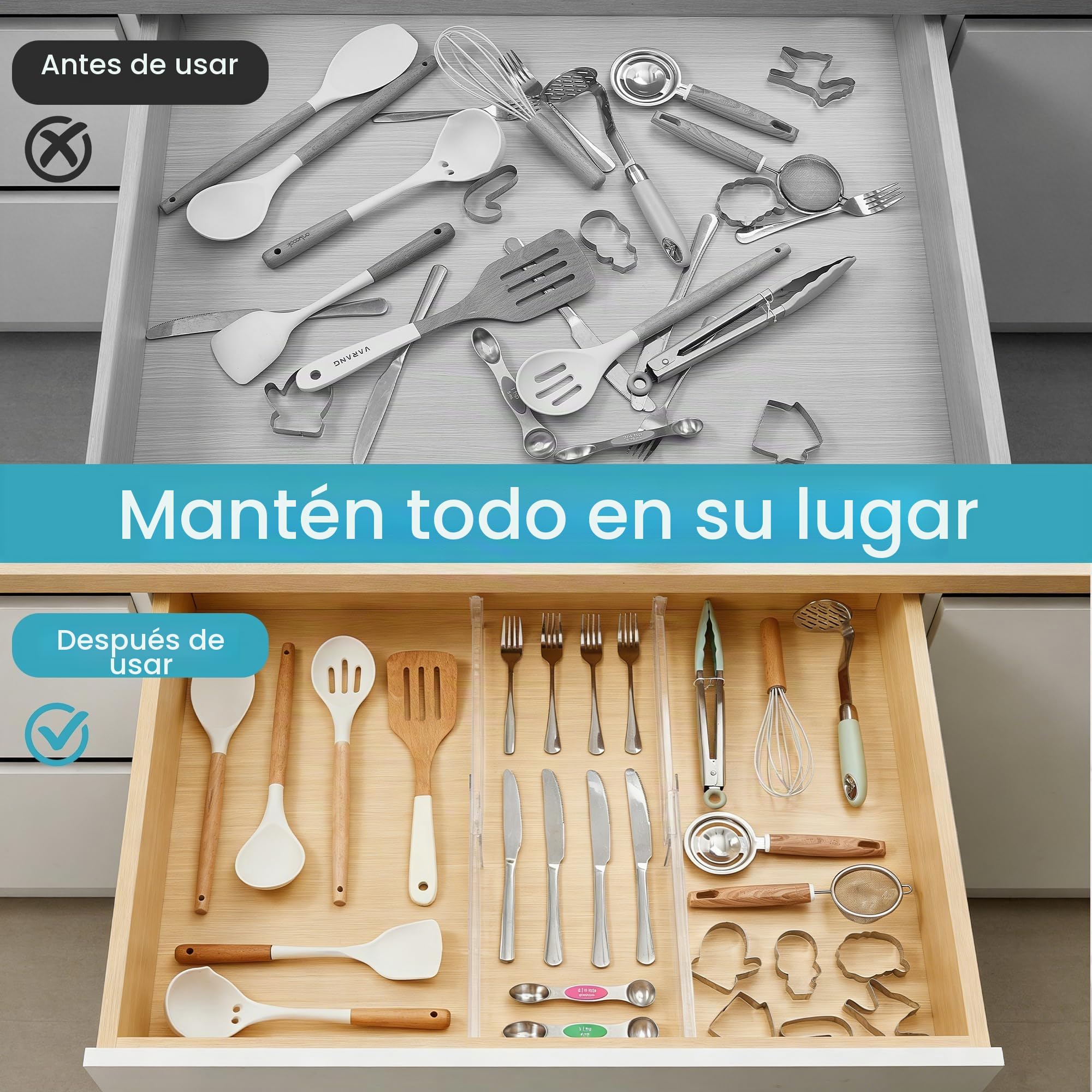 Vtopmart 8Pack Separador de Cajones, 5.9 Cm de Alto, 32.76–54.35 Cm, Organizador de Cajones de Cocina Ajustable y Expandible, Separadores de Organizador de Plástico Transparente para Ropa Interior