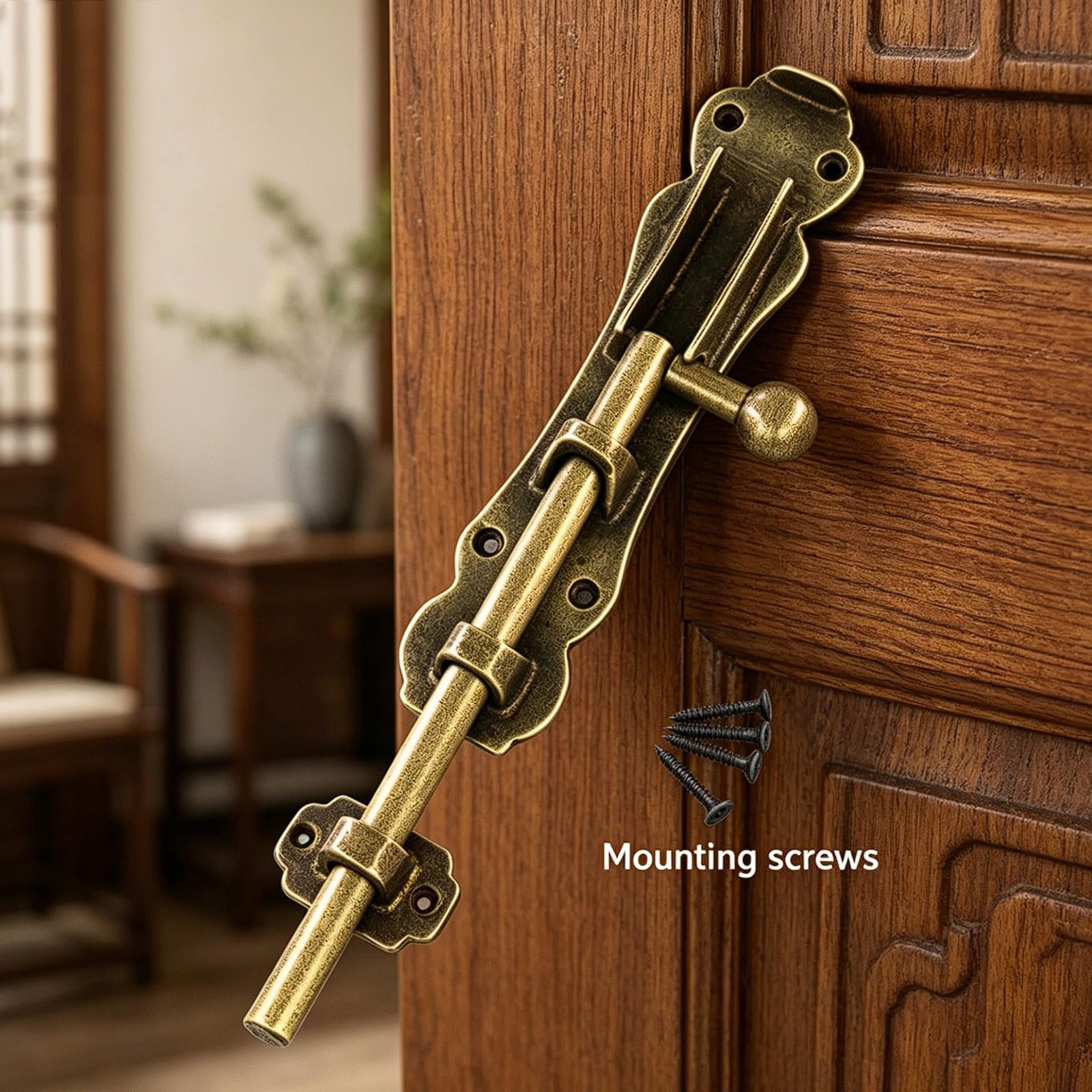 Catenaccio a pavimento in ottone massiccio, chiavistello pesante per cancello in legno, tettoia, armadio, finitura bronzo, viti incluse chiavistelli per porte(9mm*300mm)