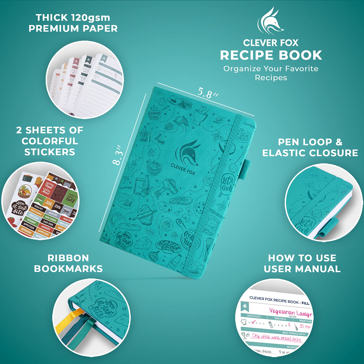 Clever Fox Libro di ricette – Crea il tuo libro di cucina di famiglia – taccuino di ricette vuoto – diario di cucina vuoto per scrivere le ricette – grandi dimensioni, 21,6