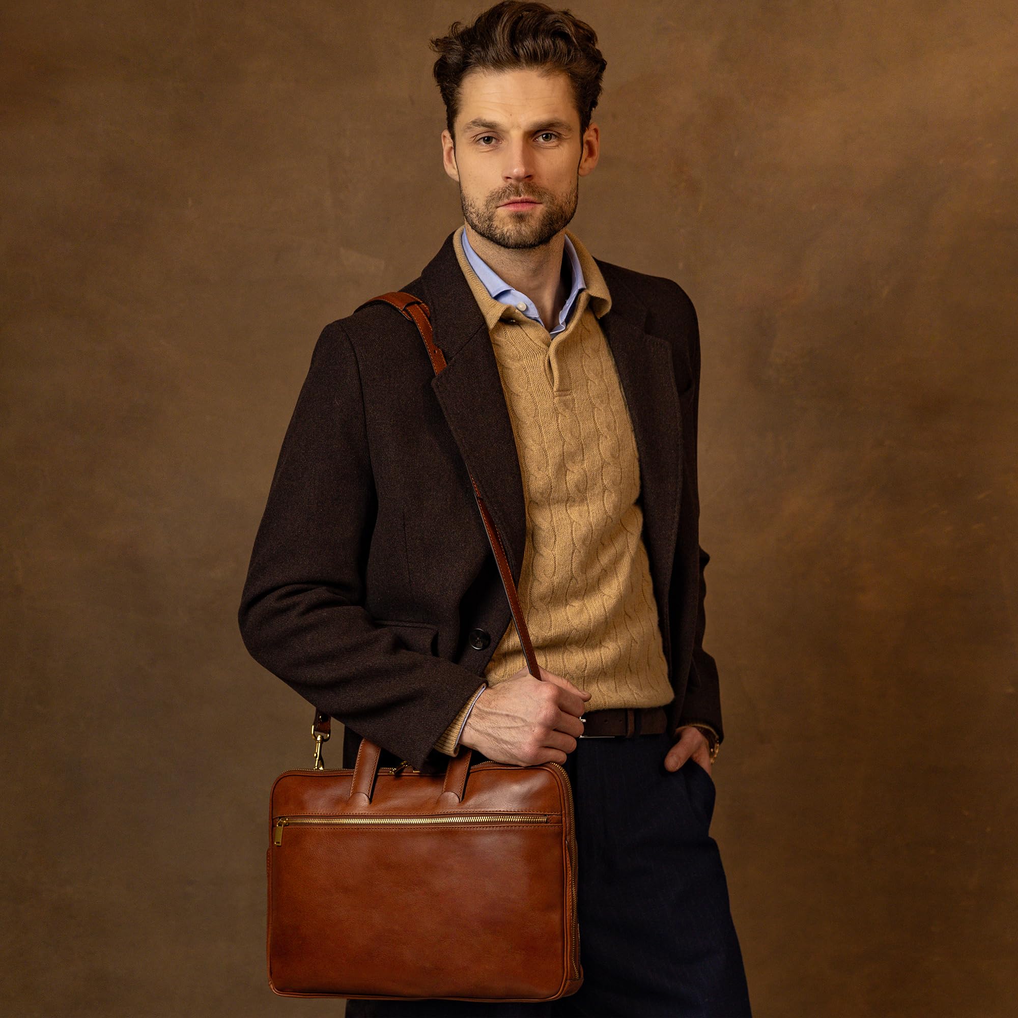 Time Resistance Mallette en Cuir Mince - Sac d'Ordinateur en Cuir Italien Fait à la Main - Sac pour Ordinateur Portable