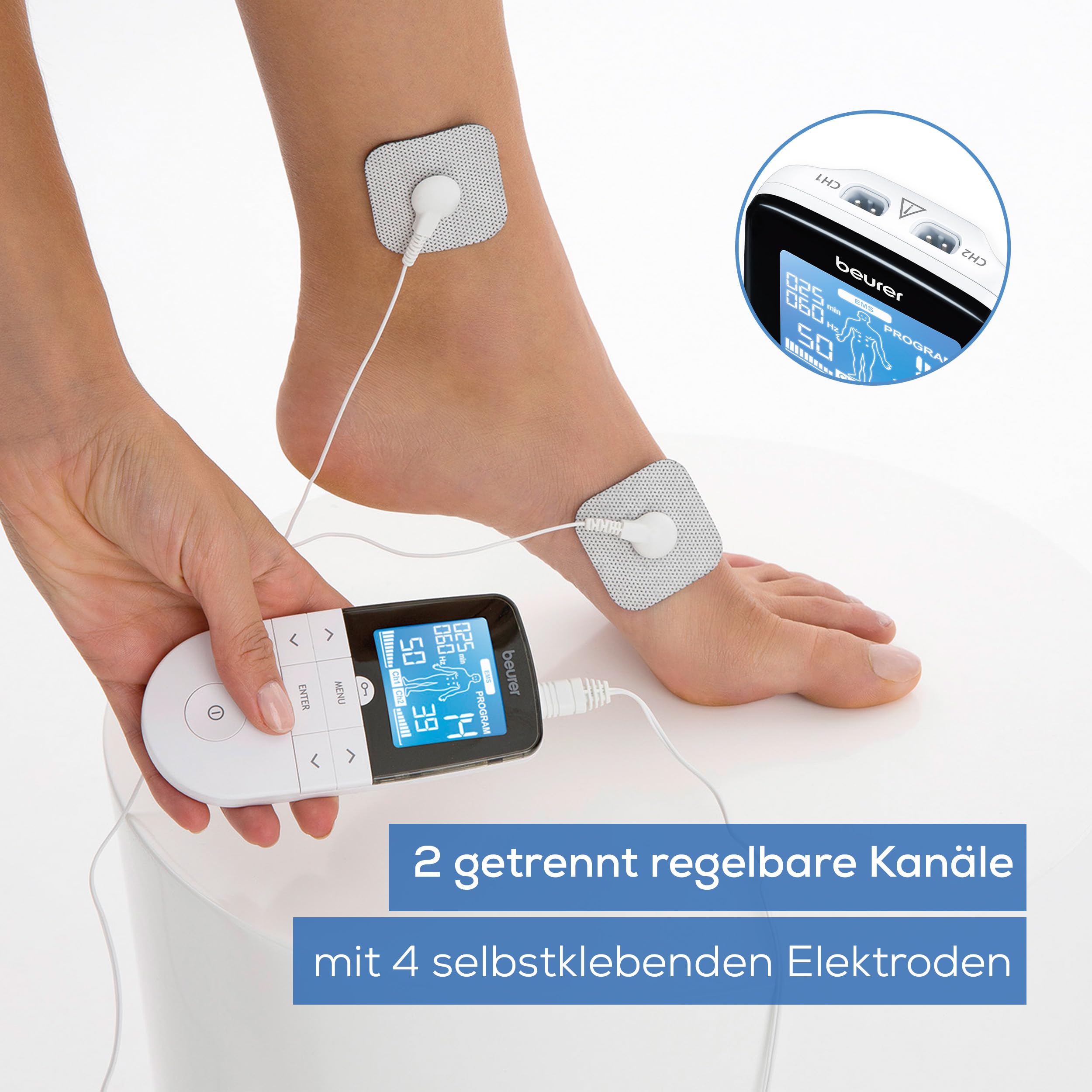 Beurer EM 49 Digital TENS/EMS, 3-in-1 Reizstromgerät zur Schmerzlinderung durch elektrische Nervenstimulation, Training durch elektrische Muskelstimulation, Massagefunktion, inklusive 4 Elektroden