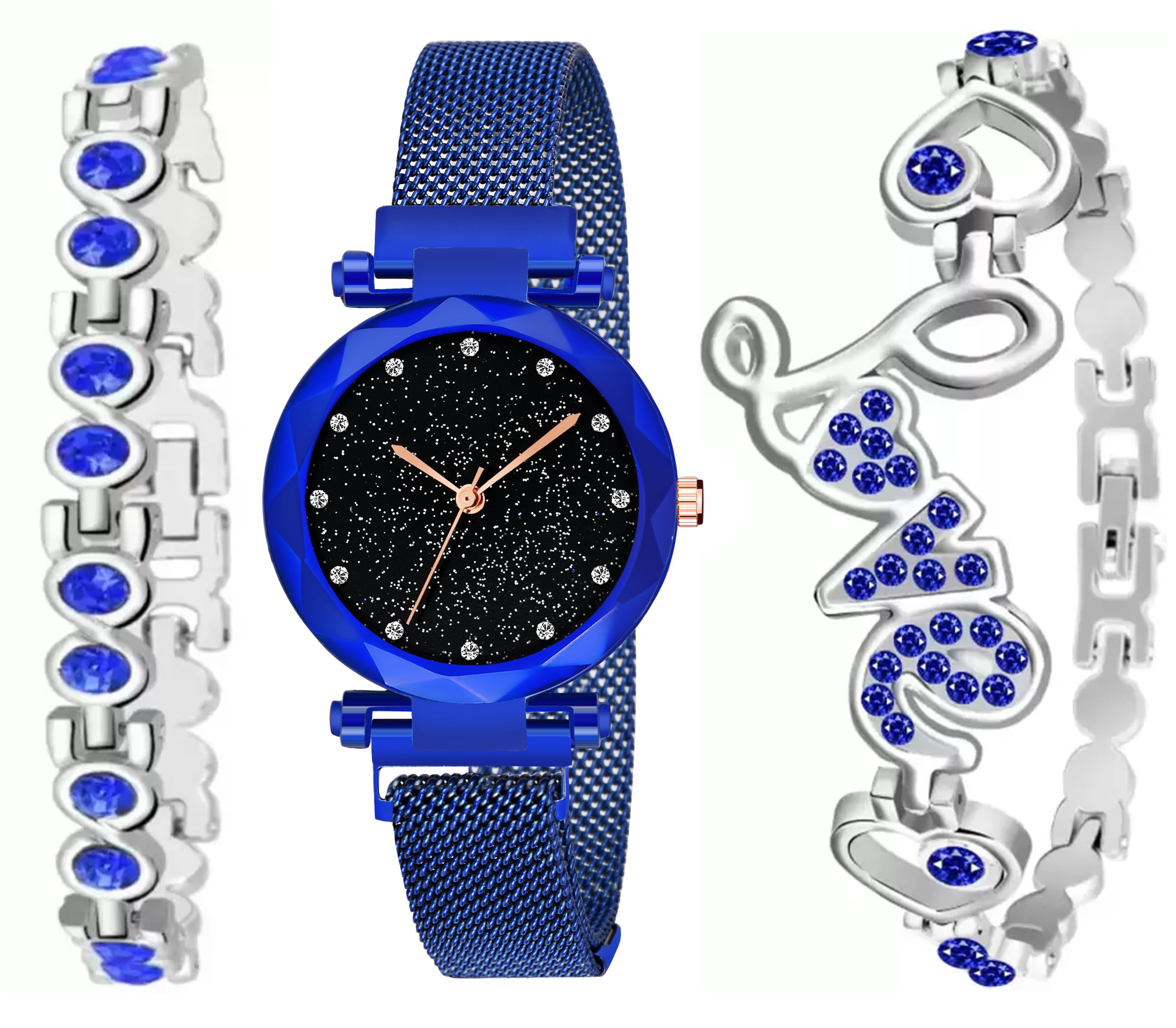 Motu Gaju Analog Black Dial Watch for Girls Stylish Magnet Watch with Love Blue Bracelet for Women Gift for Teenage Girls (B0CV819KZ8) Amazon Price History, Amazon Price Tracker