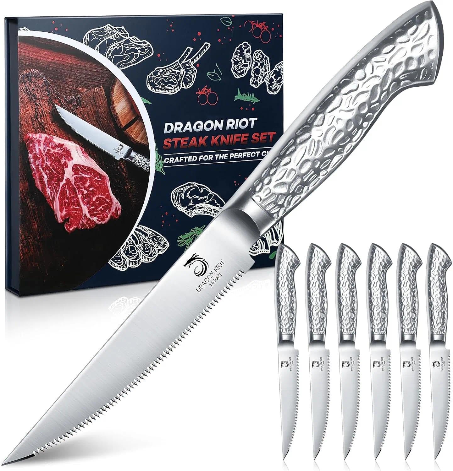 DRAGON RIOT Steakmesser-Set, Steak Messer mit mit Holzgriff