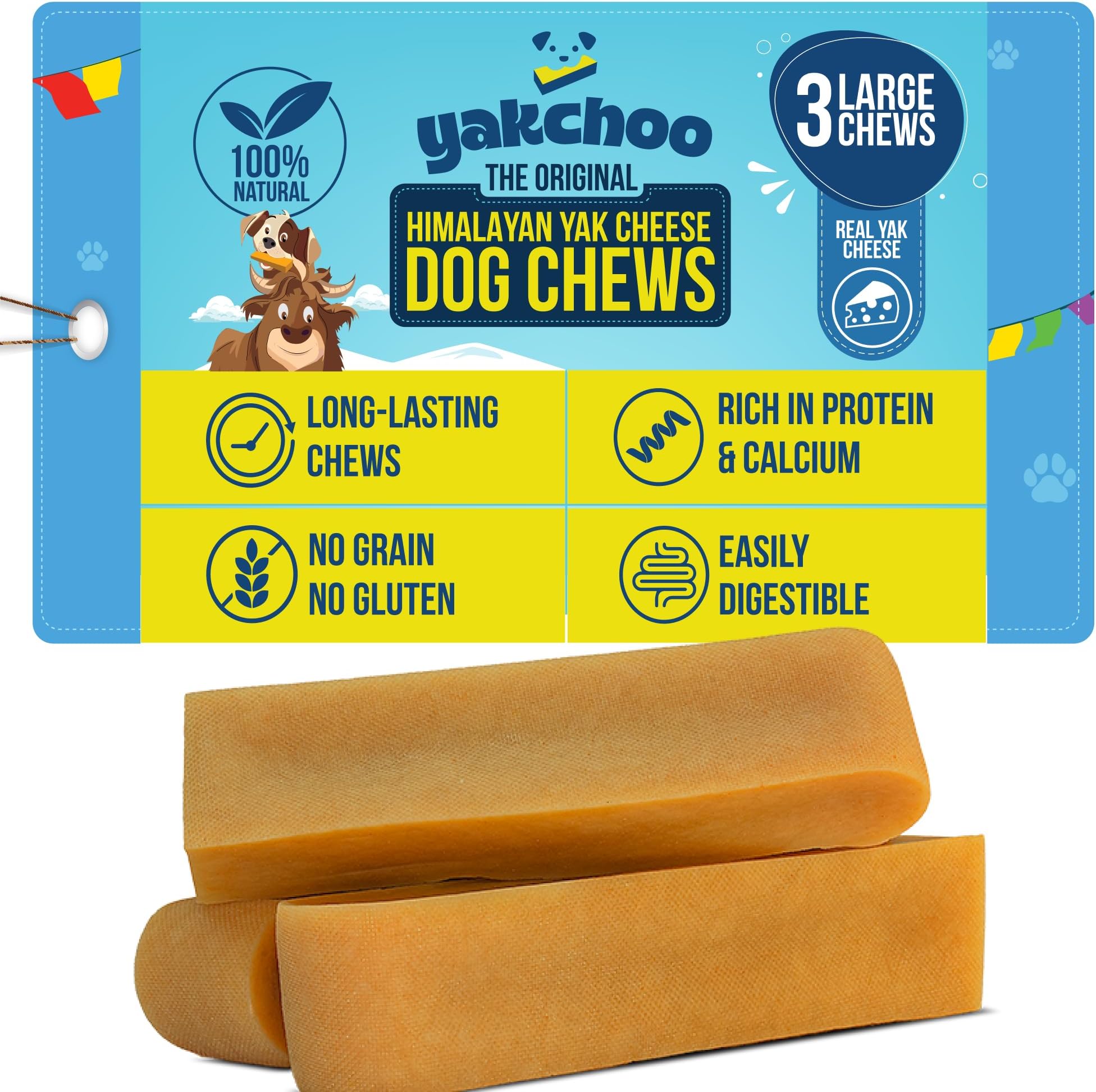 - Real Himalayan Dog Chews - (Large - 3 Chews) | 100% All Natural | Dog Treats for Large Breed | Dog Chews Long Lasting for Aggressive Chewers | High Protein | Dental Sticks for Dogs