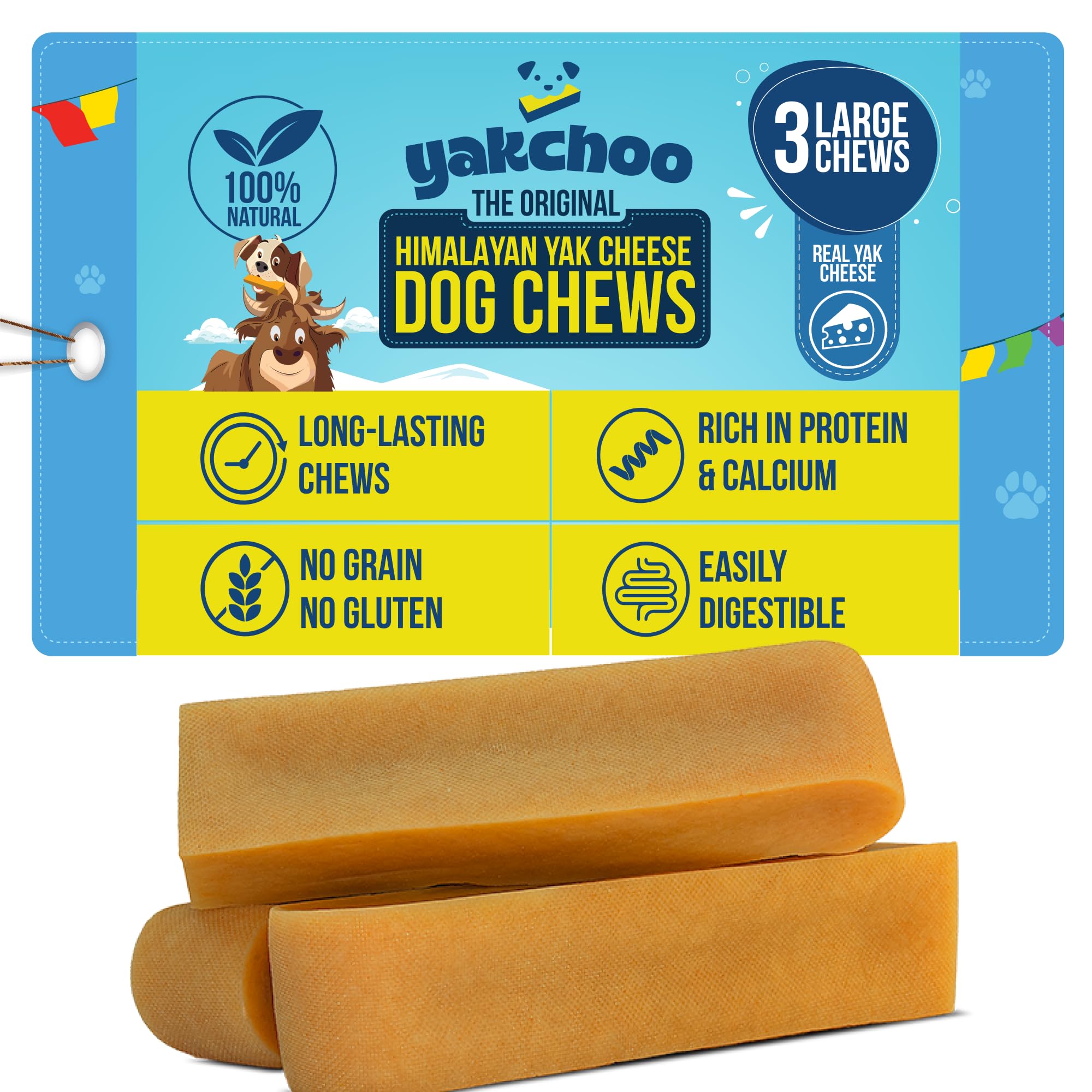 Real Himalayan Dog Chews - (Large - 3 Chews) | 100% All Natural | Dog Treats for Large Breed | Dog Chews Long Lasting for Aggressive Chewers | High Protein | Dental Sticks for Dogs