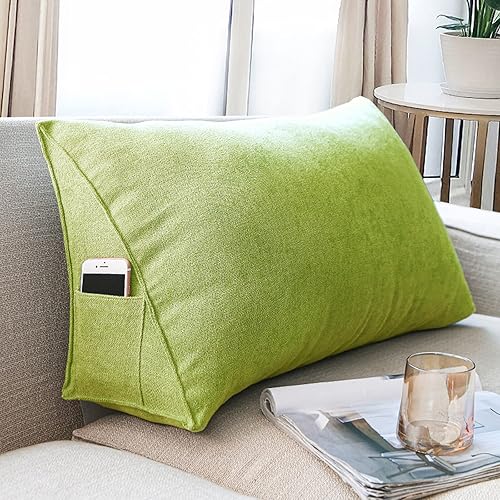 Almohada de cabecera con protección de cintura, almohada de lectura, almohada triangular de cuña, cojín de espalda larga con funda extraíble (verde,