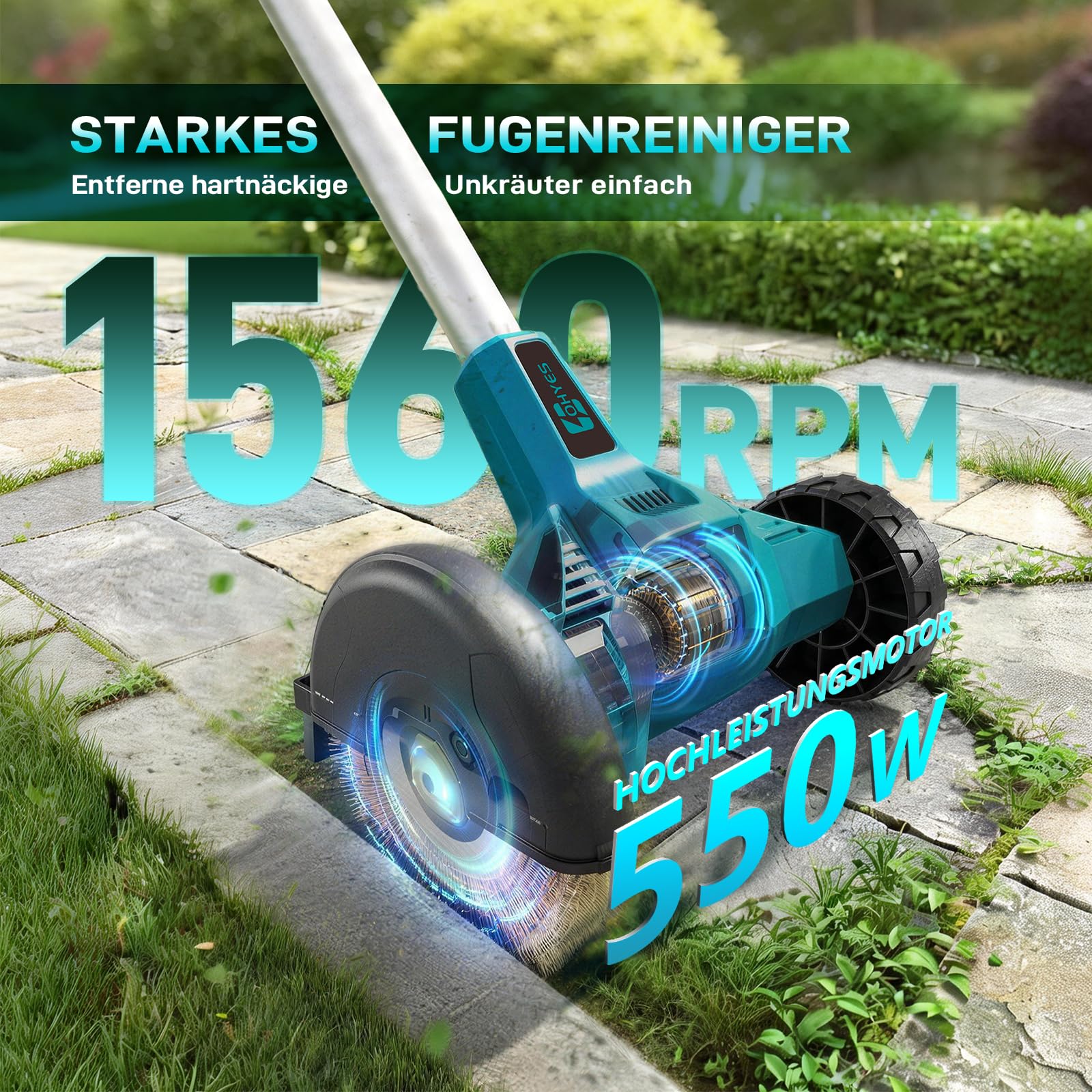 ohyes Akku-Fugenreiniger Kompatibel mit Makita 18v B Series Batterie mit verstellbarem Teleskopführungsgriff für Garten und Hof(Batterie Nicht enthalten)