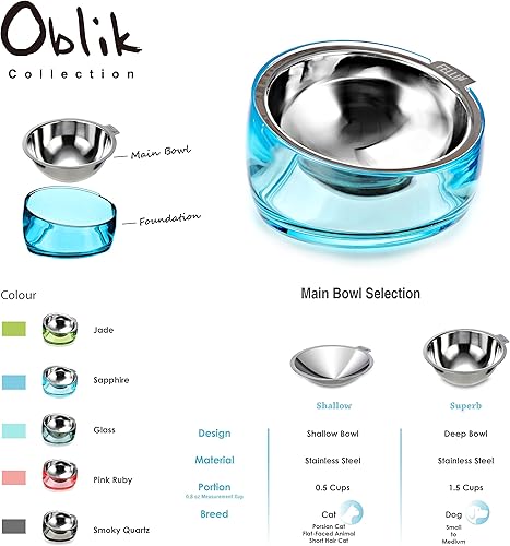 Miniatura 8 de Felli Pet Oblik - Tazón de agua inclinado para comida para perros, plato ovalado de acero inoxidable, ergonómico, en ángulo, a prueba de derrames,