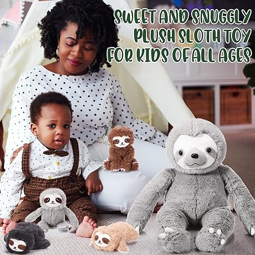 Miniatura 7 de Kasyat Juego de 5 juguetes de peluche de perezoso, 1 animal de peluche mamá perezoso con 4 lindos bebés de peluche en su vientre de 13 pulgadas,