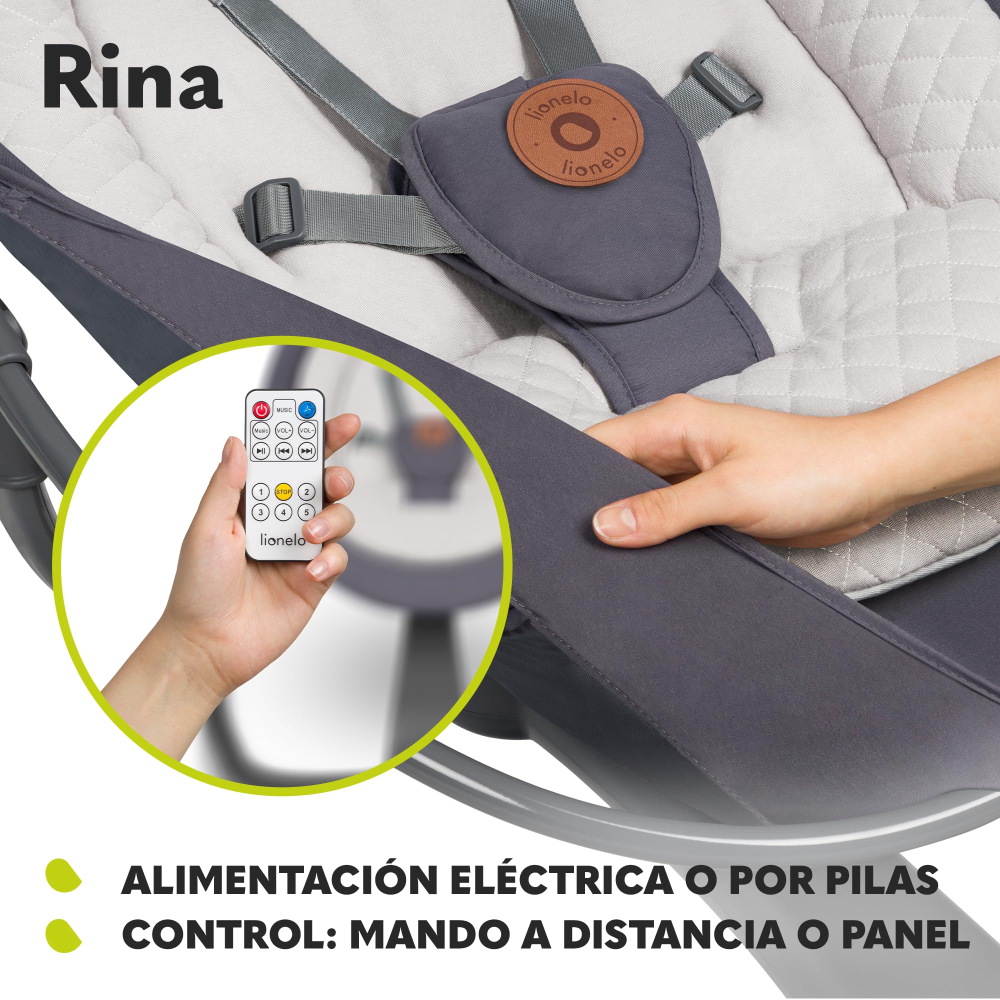 LIONELO Rina Balancín y hamaca 2 en 1, control remoto, asiento giratorio de 360°, dos direcciones de balanceo, 5 velocidades de balanceo, bloqueo, ajuste del respaldo, temporizador, 12 melodías | Control Remoto, Dos Direcciones de Balanceo, 5 Velocidades