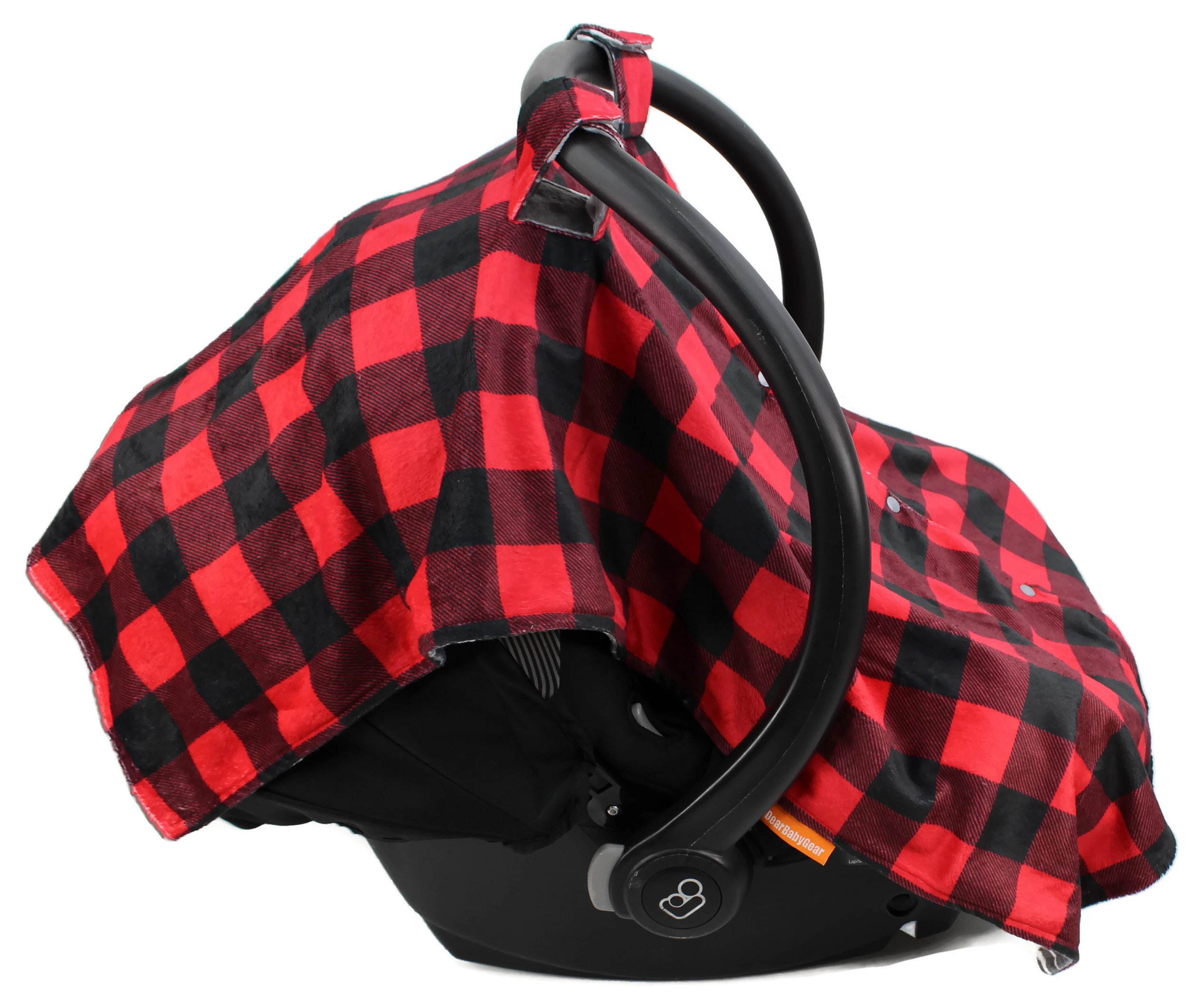Dear Baby Gear Luksusowy dwustronny baldachim na siedzenie samochodowe, niestandardowy nadruk Minky w kratę białe poroże, czerwony i czarny bizon krata Minky