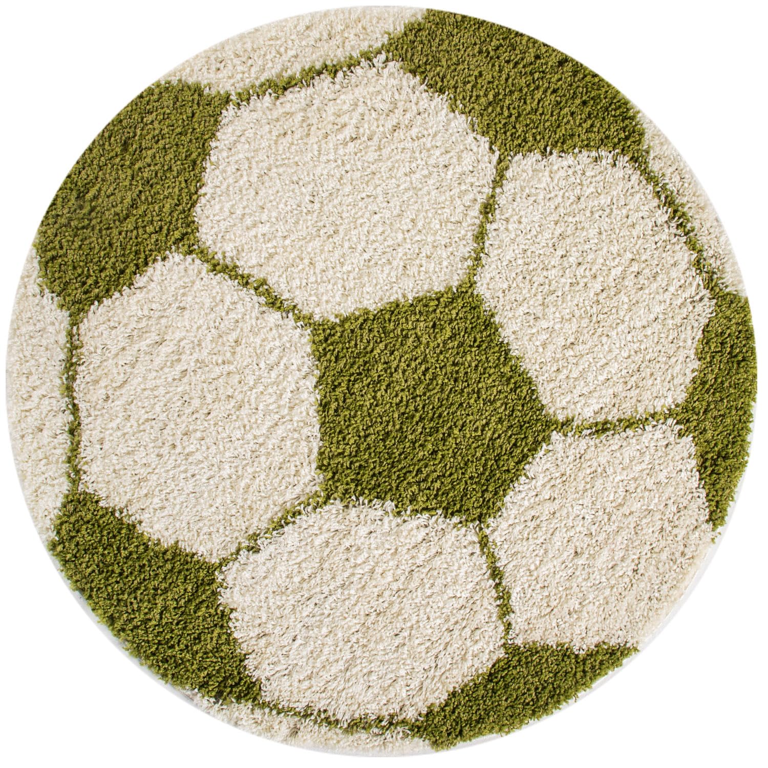 HomebyHome Tapis Enfant Football et Basketball Vert 100 cm Rond - Chambre Bébé Poil Long - Doux pour Fille et Garçon
