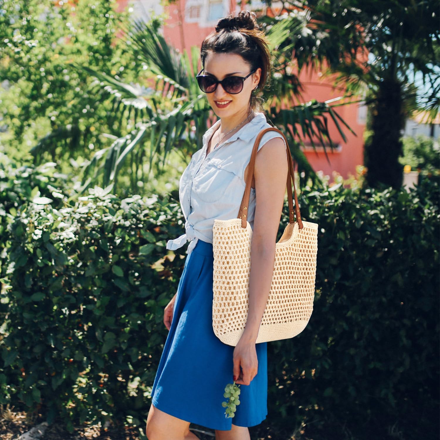 Peicees Crochet Beach Bag Purse, Boho Woven Tote with Leak-Proof Lining For Summer Vacation Travel Casual Shoulder Bag Soft - Image 3