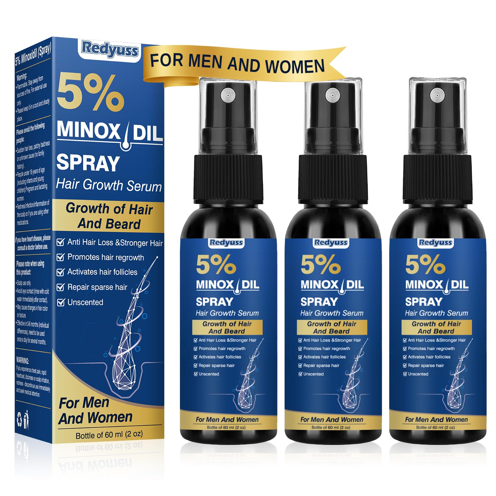 5 Minoxidil for Men and Women Hair Growth Spray Serum Minoxidil Biotin for Hair Beard Growth Prevent Hair