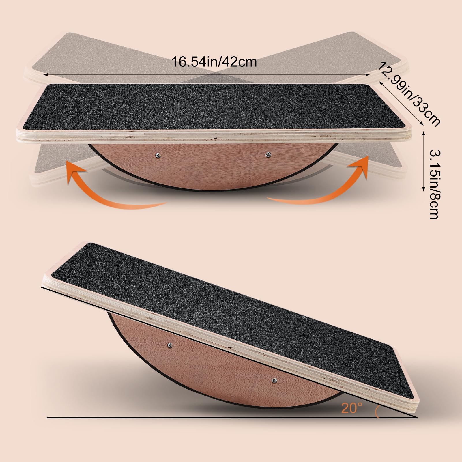 Balance Boards, Tavola oscillante professionale in legno, supporto per desk accessory, allenamento di equilibrio per Under Desk, rullo antiscivolo, Core Strength, Stability, Office, adulti