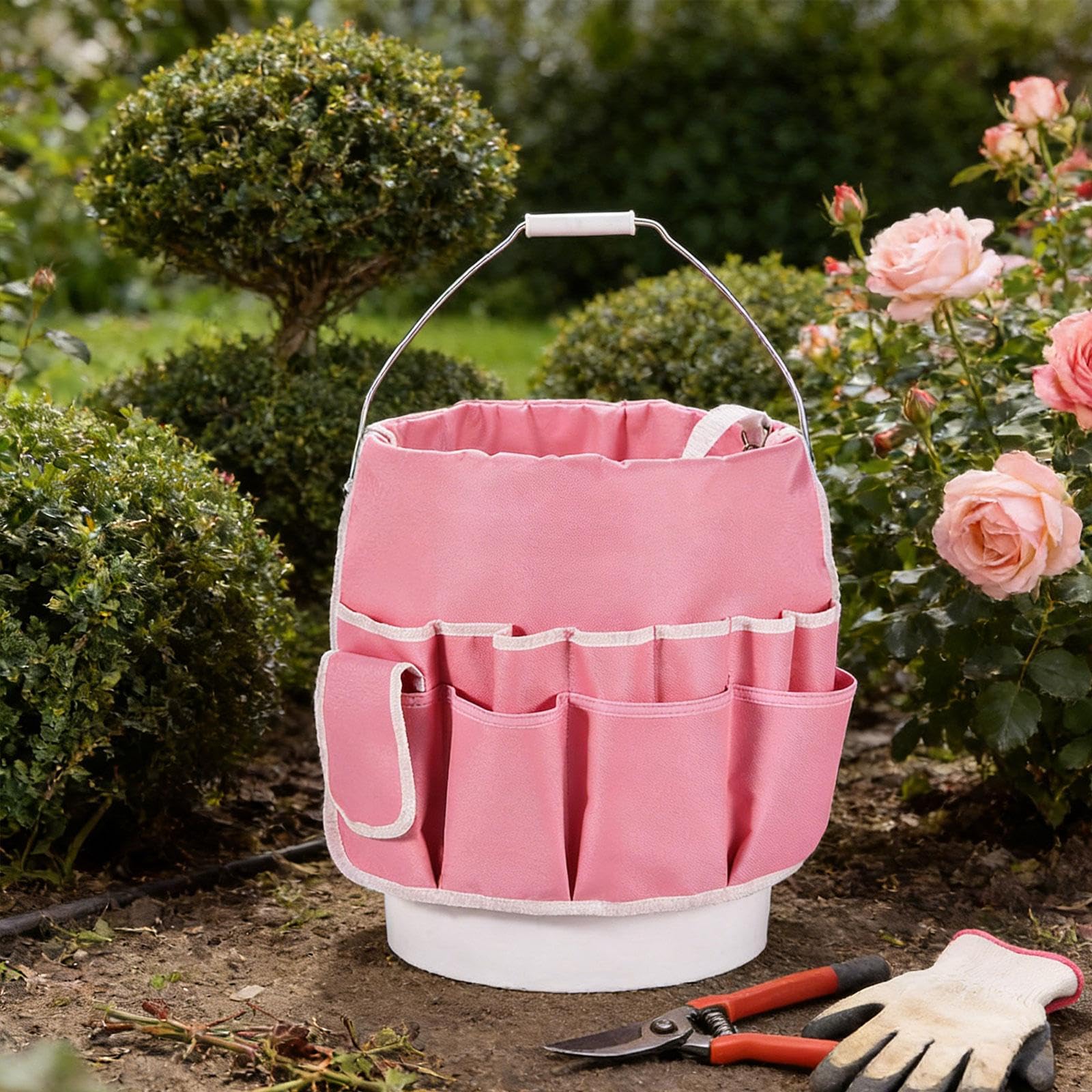 Borsa Porta Attrezzi Da Giardinaggio Organizer Borsa Attrezzi Borsa Portaoggetti Impermeabile Tessuto Oxford Ampio Spazio Multi Tasche Maniglia Resist, Rosa