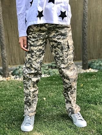 BACKBONE Kids Camouflage Cargo Pants, Boys and Girls Outdoor MultiPocket Trousers