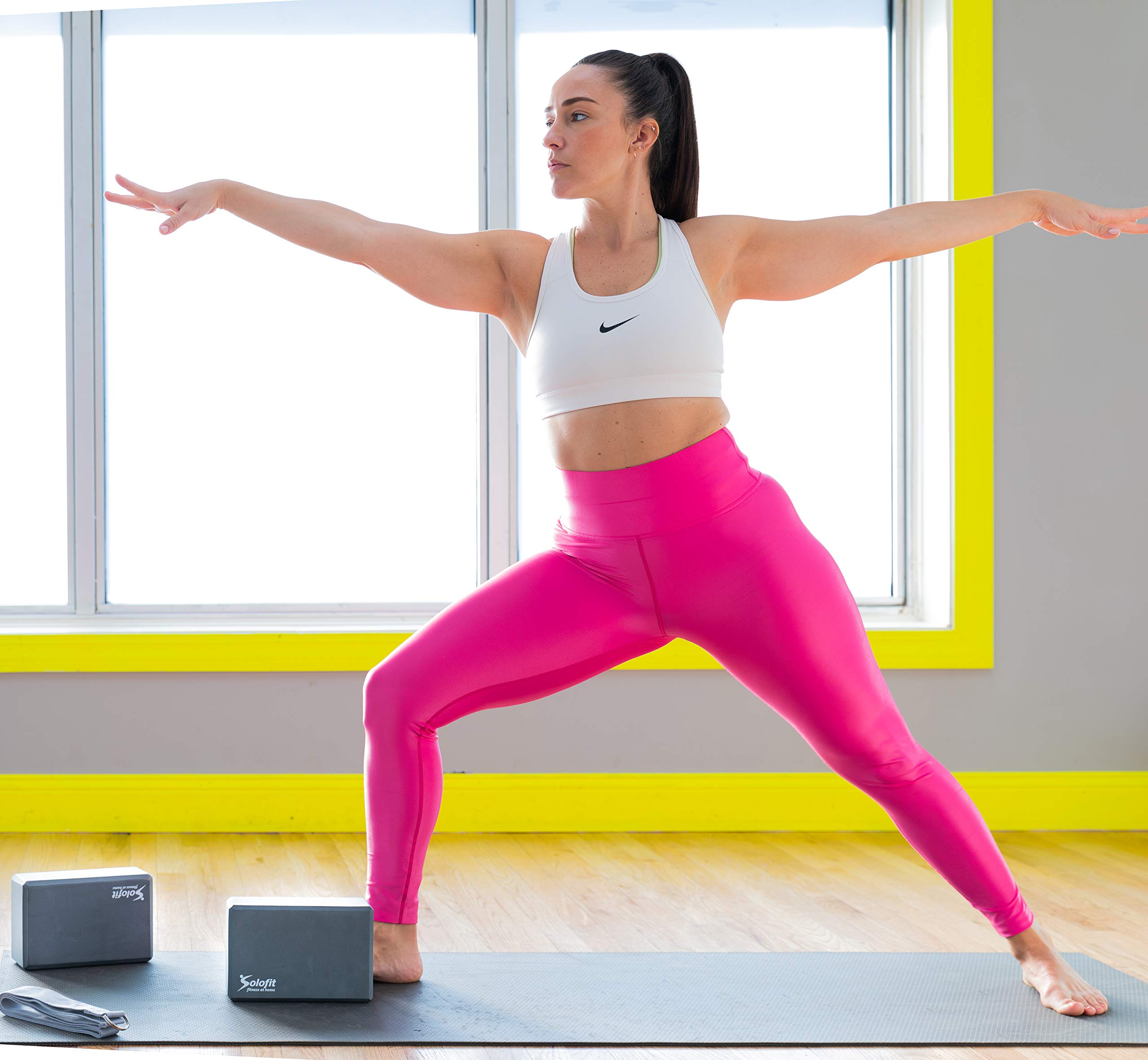Yoga Blocks (2) with 6ft Yoga Strap – High Density EVA Foam Blocks for Stretching, Balance, Pilates, Dancers, Flexibility – Improve Strength, Aid Flexibility & Support Deepen Poses